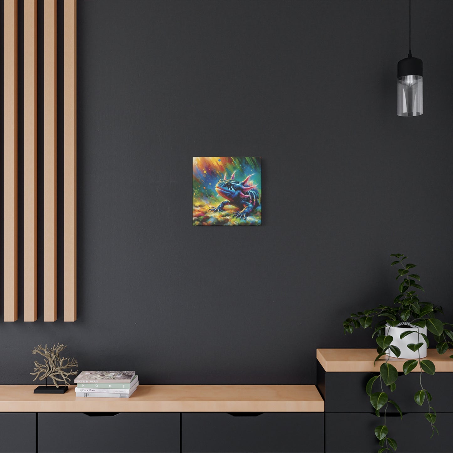 Axolotl Expressionist Art on Square Canvas