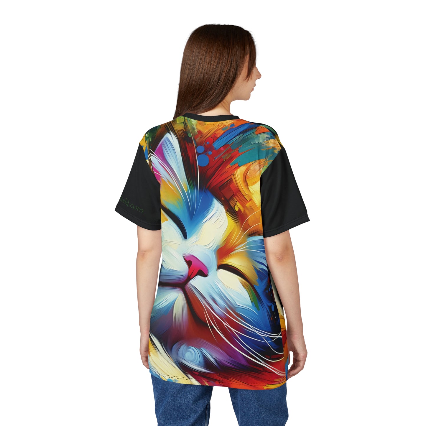 Happy Cat Dreams Vibrant Art Tee | Colorful Unisex Cut & Sew T-Shirt, Wildlife Apparel, Unique Graphic Tee, Birthday Gift