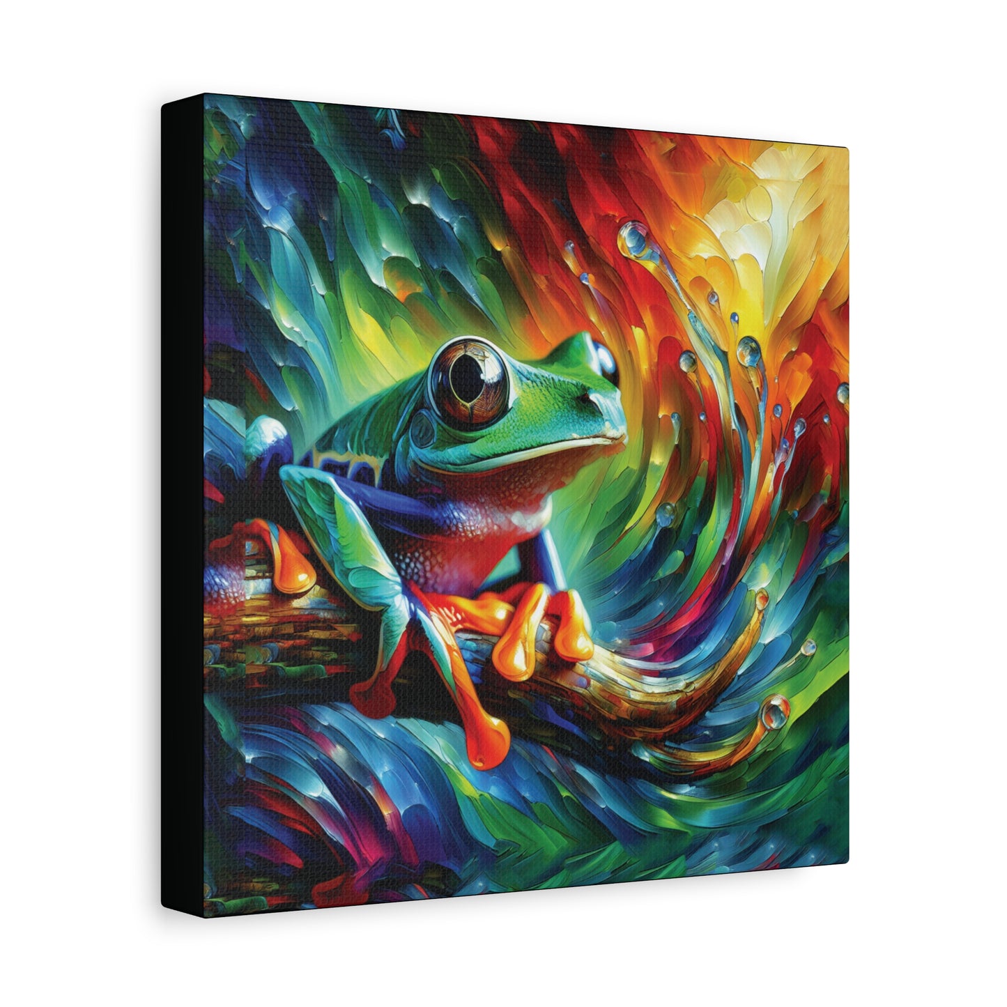 Colorful painting of a treefrog on a branch