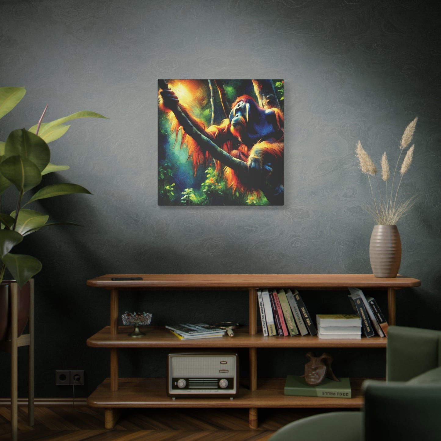 Orangutan in Tree Expressionist Canvas Art Print
