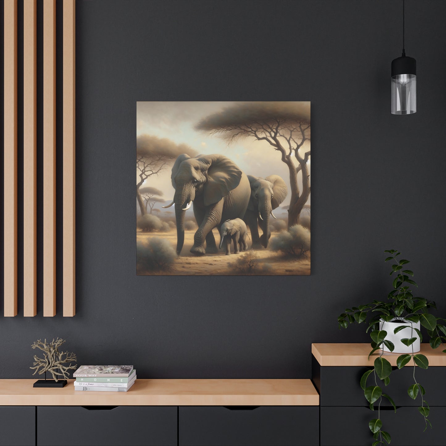 African Elephant Family Canvas Art Print