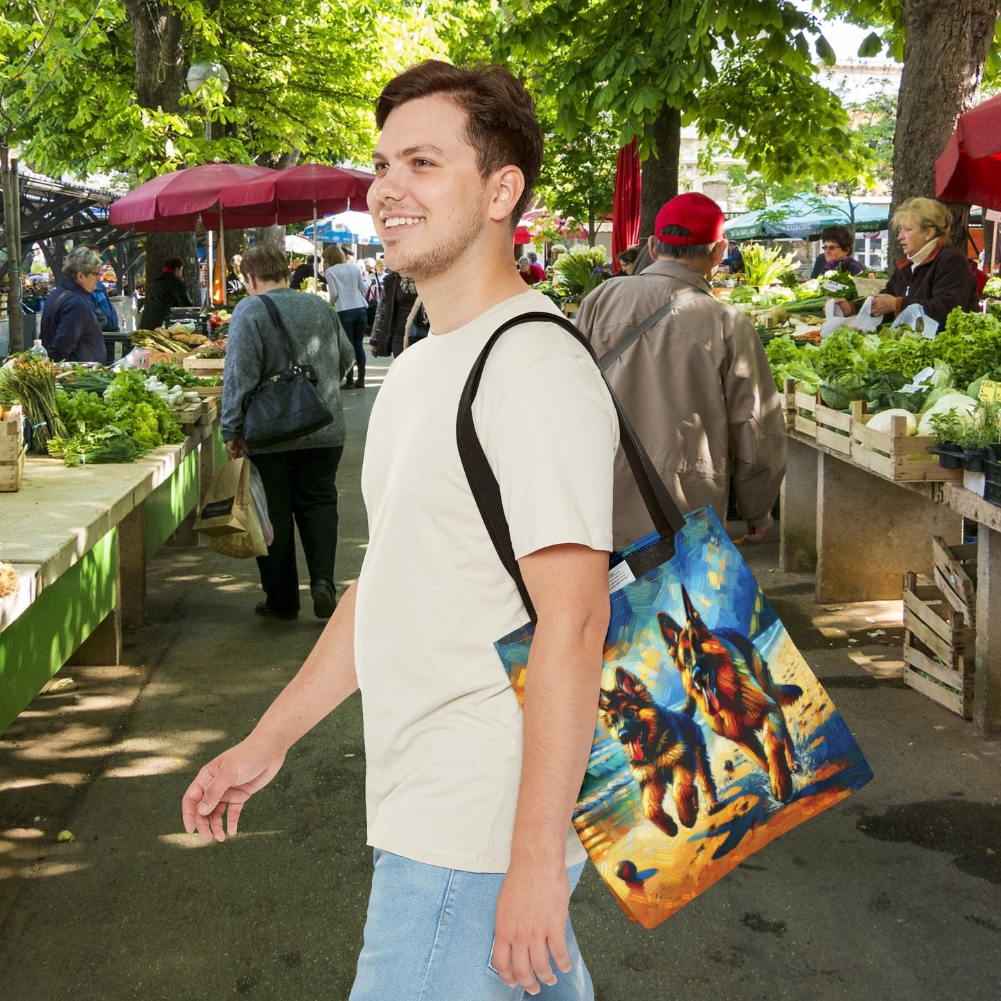 German Shepherd and Pup on Beach - Tote Bag
