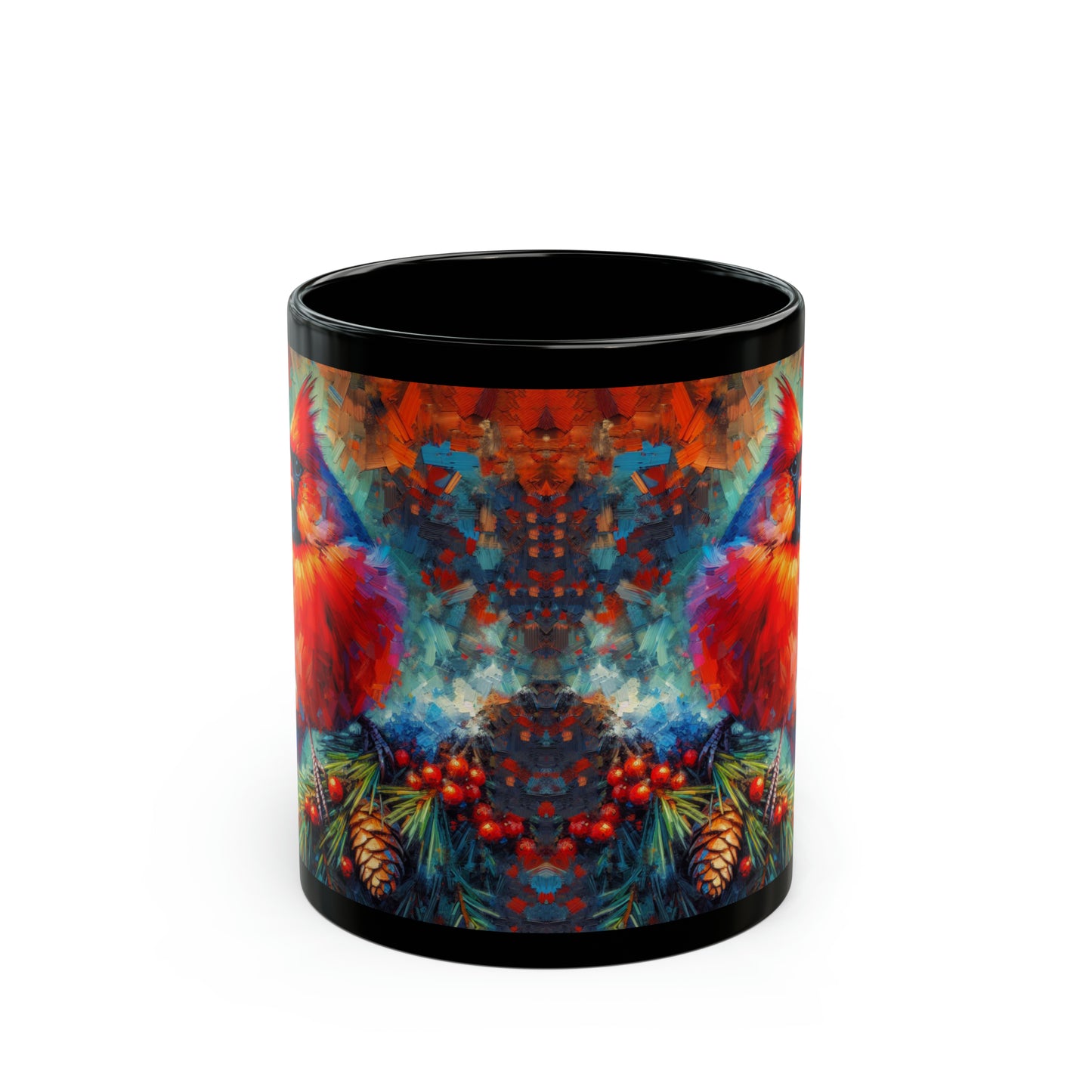 Cardinal with Berries - Black Mugs (11oz, 15oz)