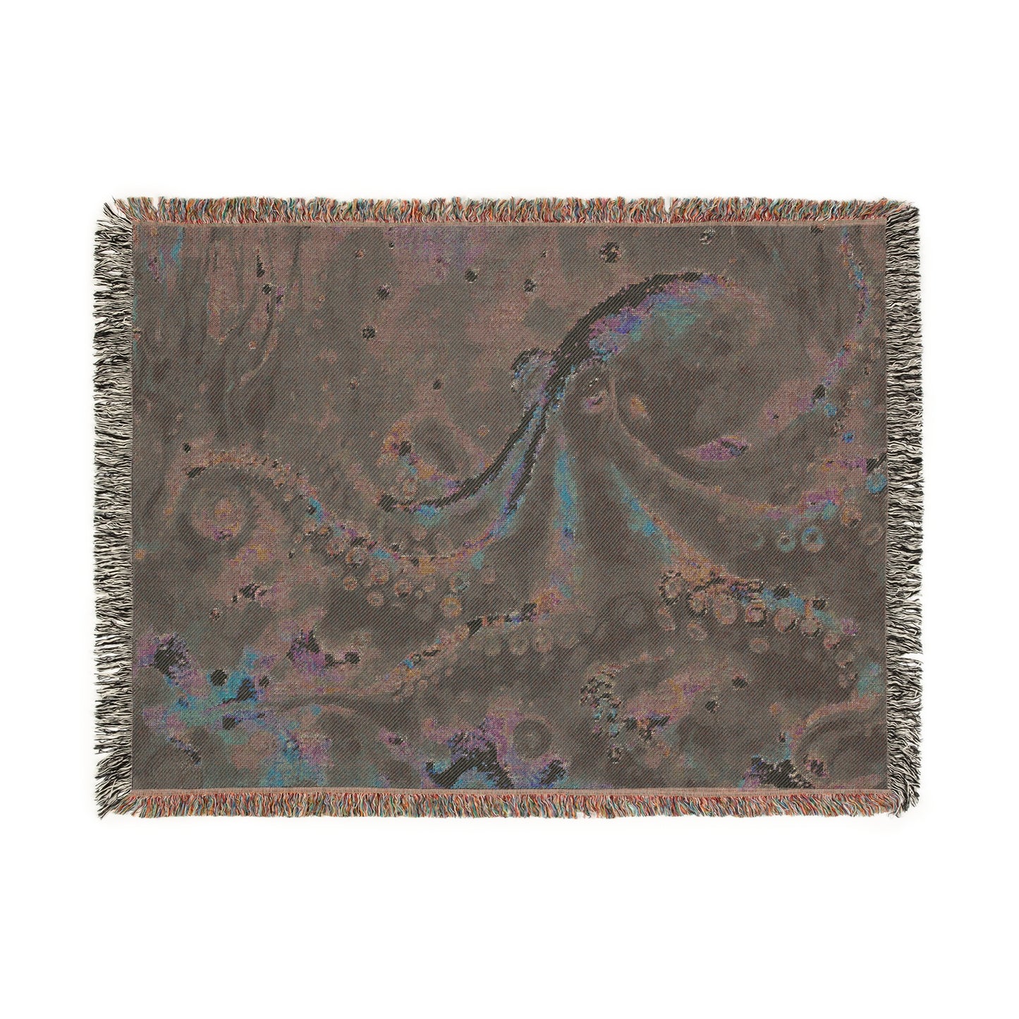 Oceanic Woven Blanket with Artistic Octopus Design, Cozy Throw for Home Decor, Nautical Gifts, Beach or Sea Lovers, Unique Wall Hanging