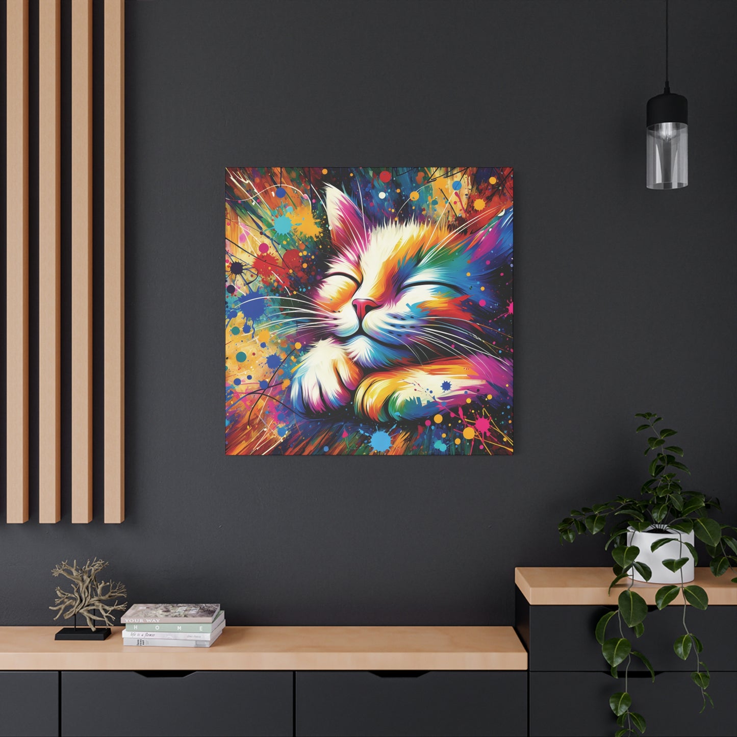 Canvas Wall Art - Contented Cat - Modern Impressionist Art Style