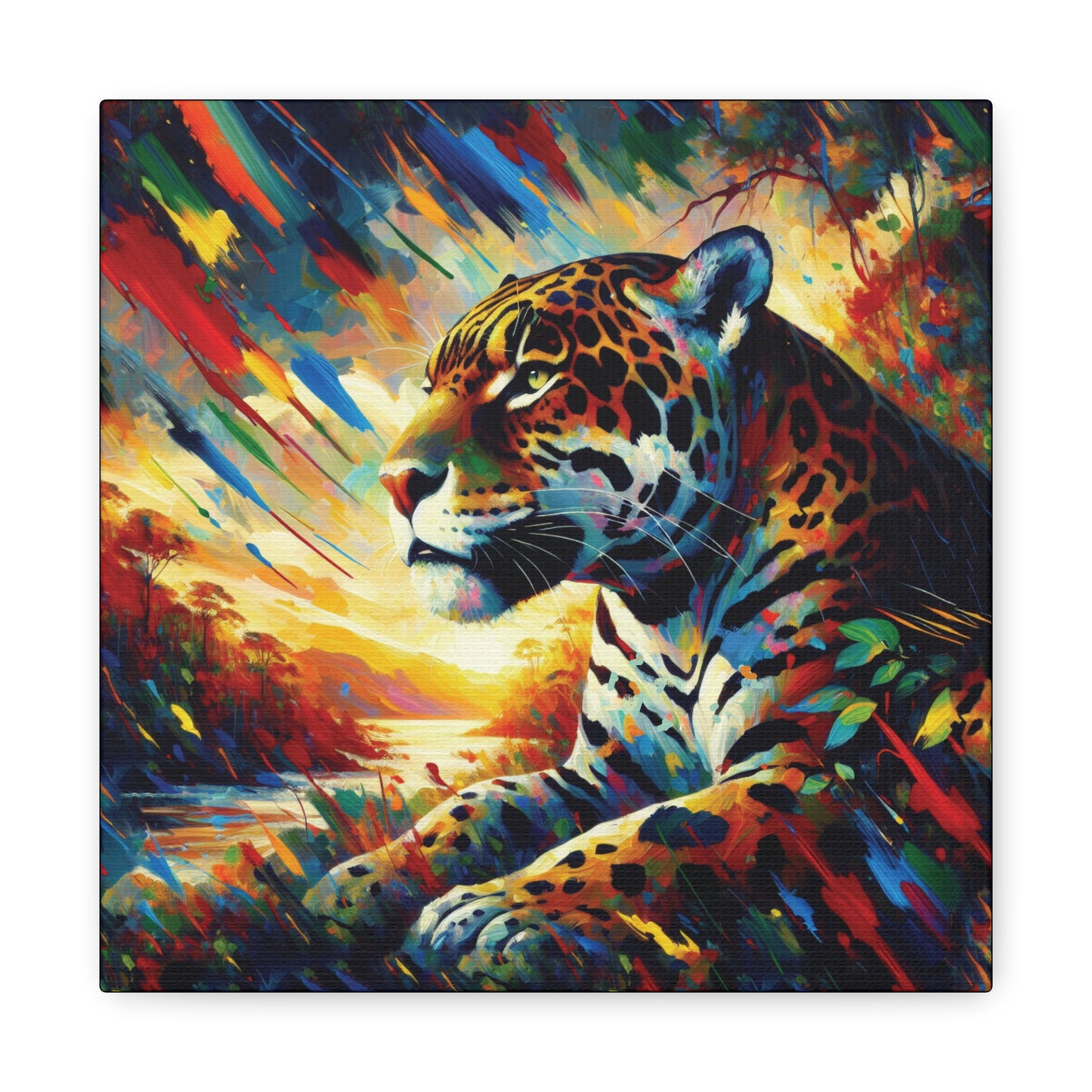Jaguar Sunset Expressionist Canvas Art Print