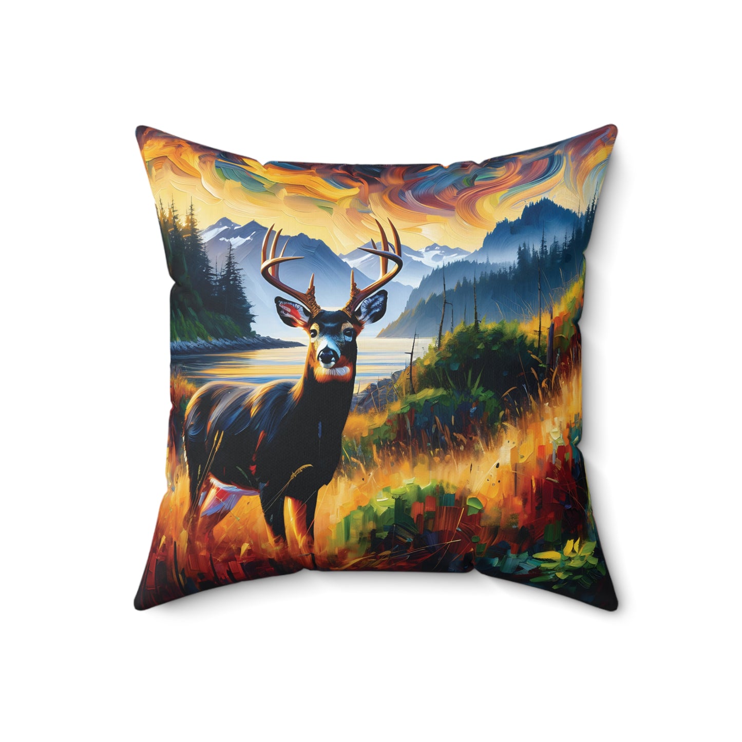 Black Tail Buck in Olympic National Park - Square Throw Pillows