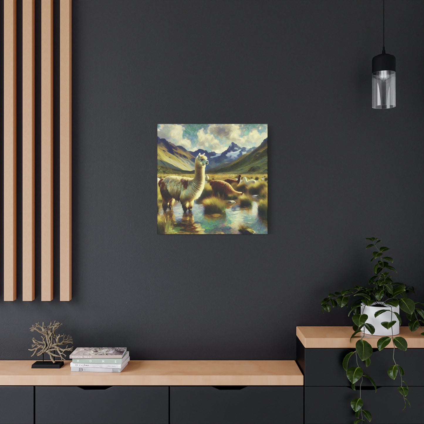 Alpacas in the Andes Canvas Art Print | Impressionist Wildlife Art
