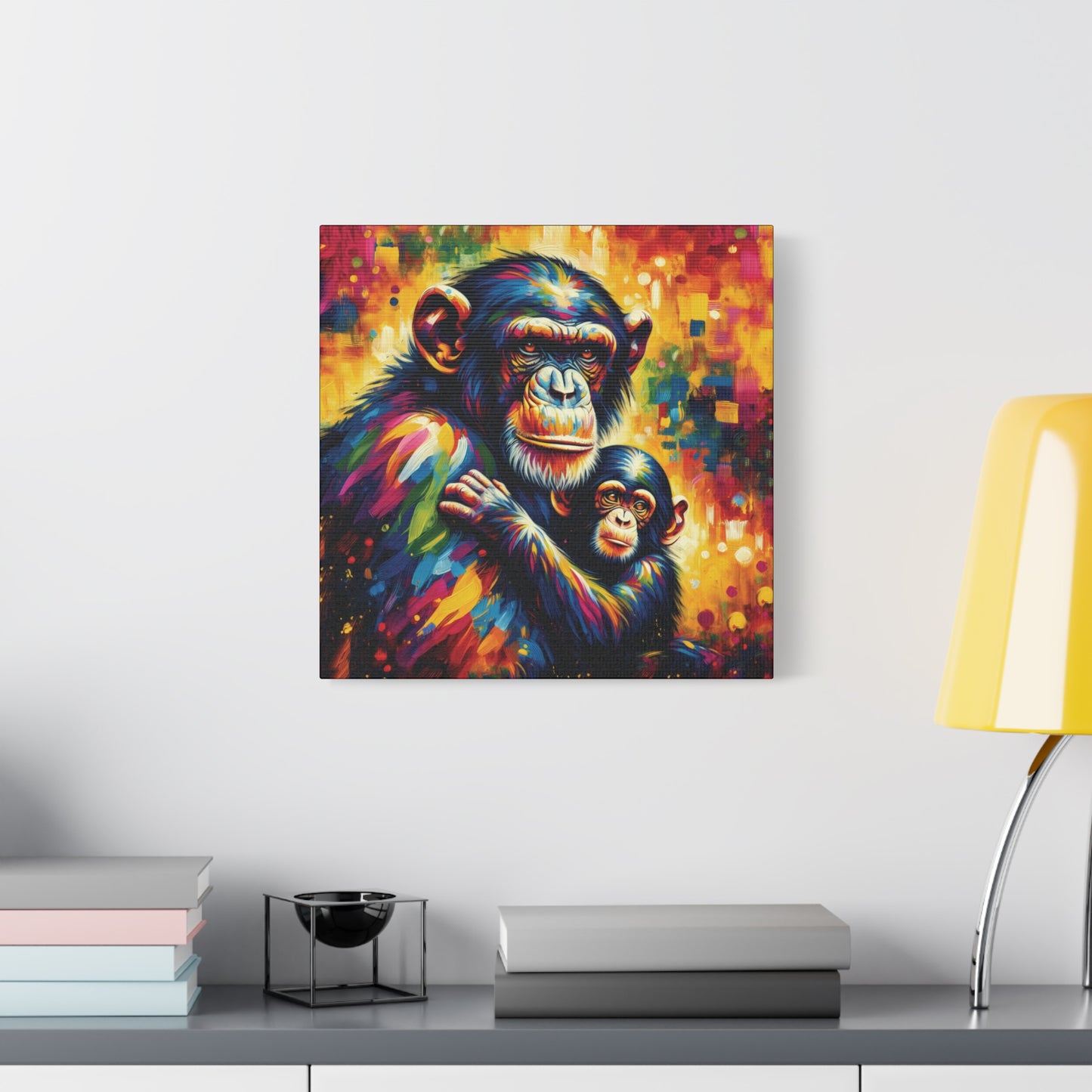 Chimpanzee with Baby Expressionist Canvas Art Print