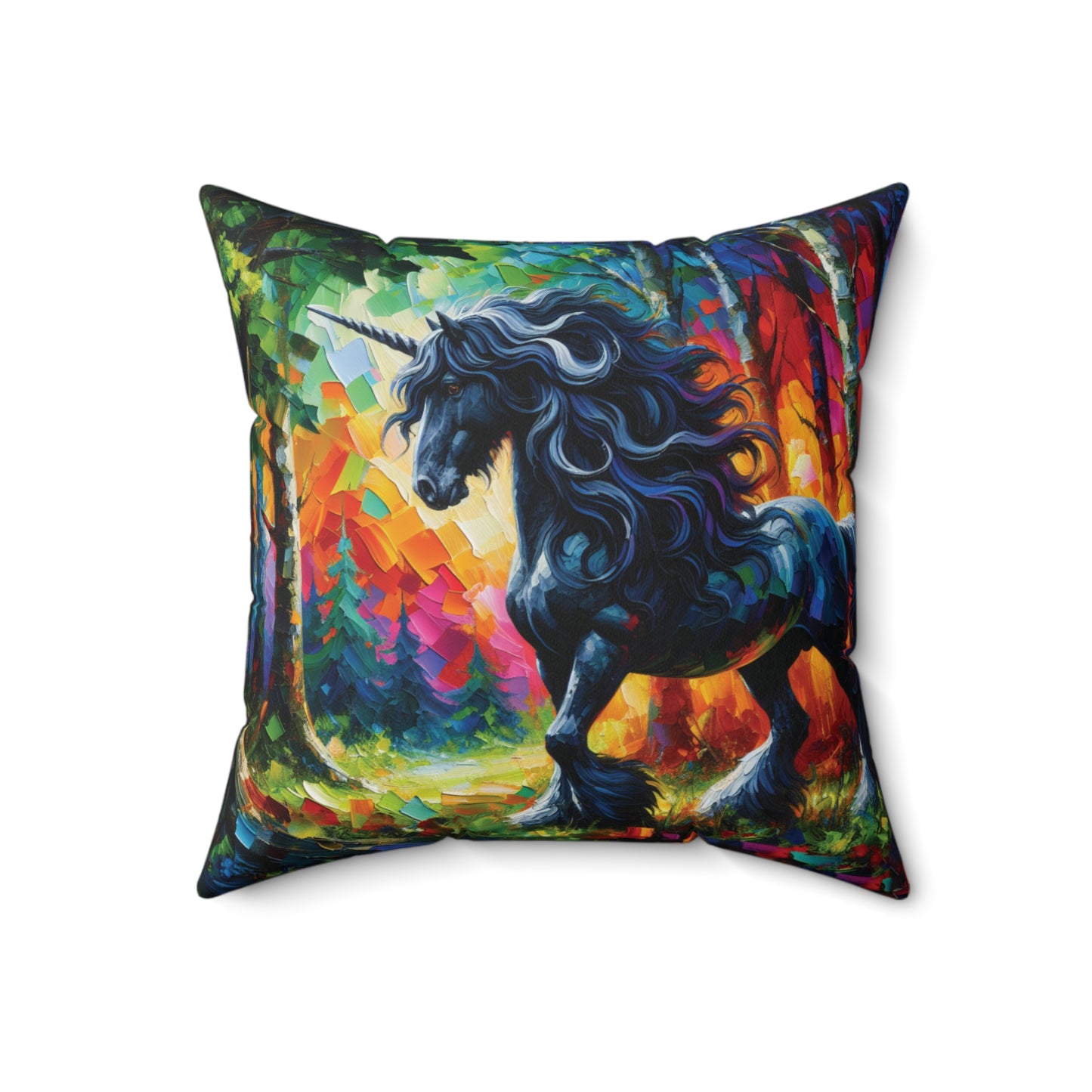 Elegant Black Stallion Unicorn - Square Throw Pillows