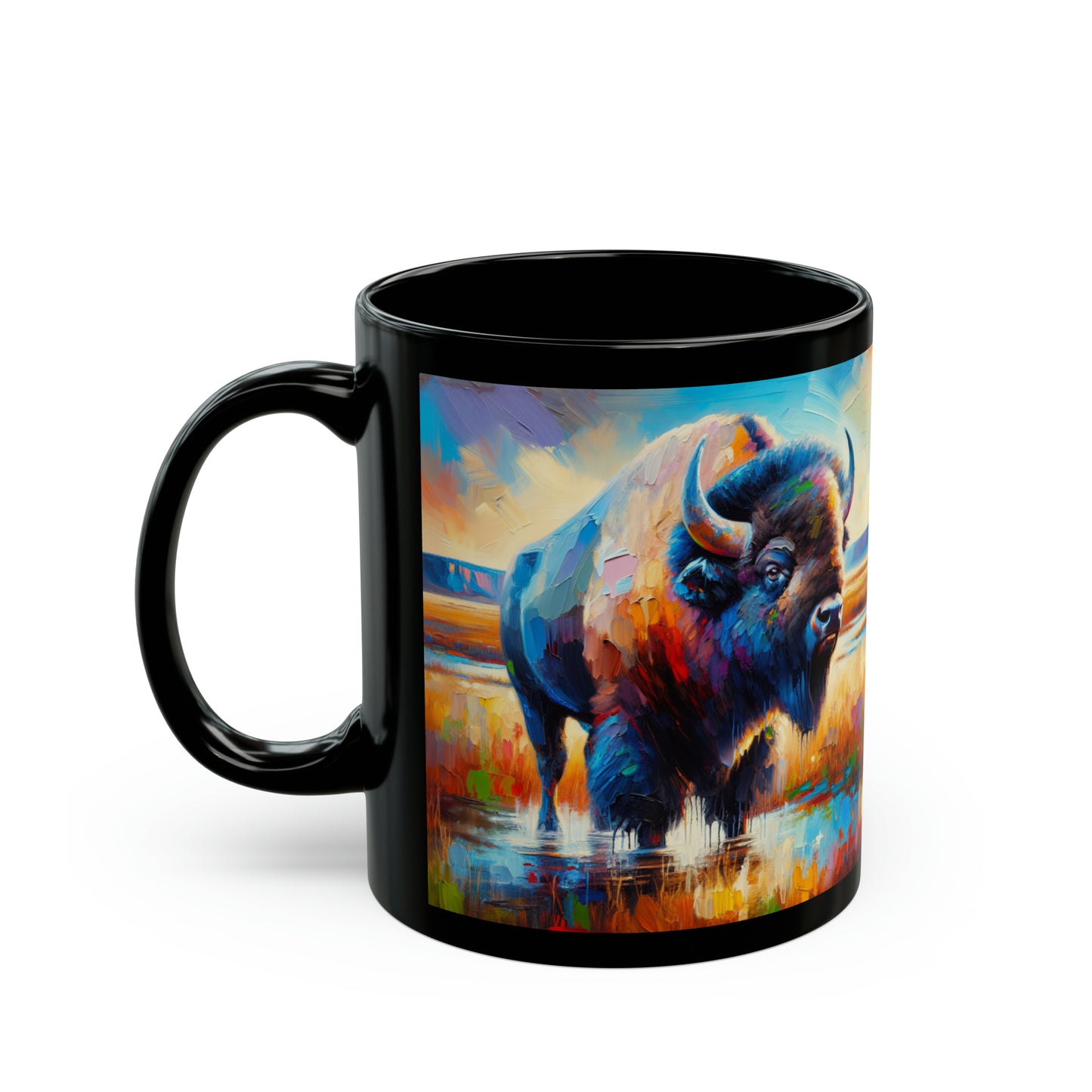 Lone Bison After Rain - Black Mug (11oz, 15oz)