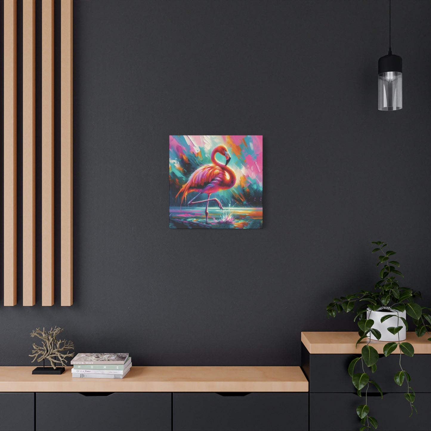 Canvas Wall Art - Flamingo Colorful Expressionist Style Print