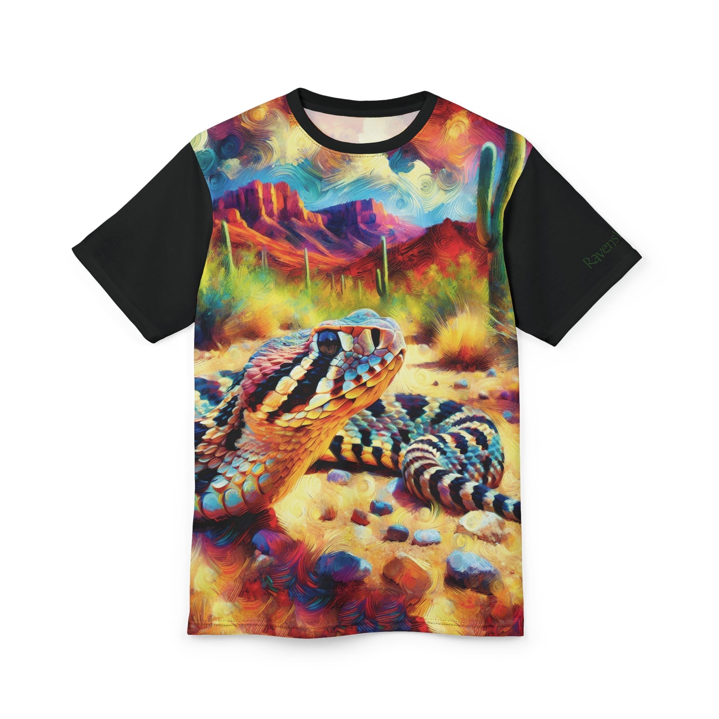 Desert Rattlesnake Vibrant Art Tee | Colorful Unisex Cut & Sew T-Shirt, Wildlife Apparel, Unique Graphic Tee, Birthday Gift