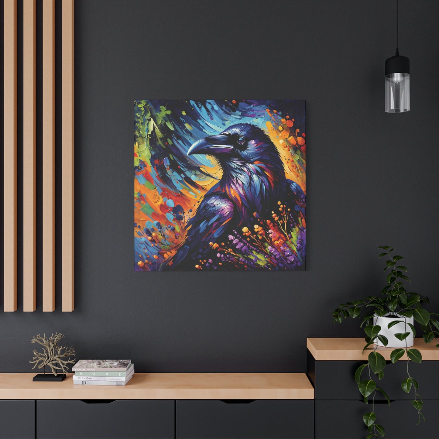 Colorful Raven Portrait Canvas Wall Art