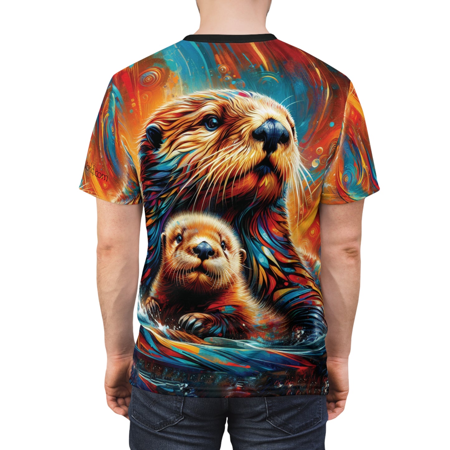 Sea Otters at Sunset Vibrant Art Tee | Colorful Unisex Cut & Sew T-Shirt, Wildlife Apparel, Unique Graphic Tee, Birthday Gift