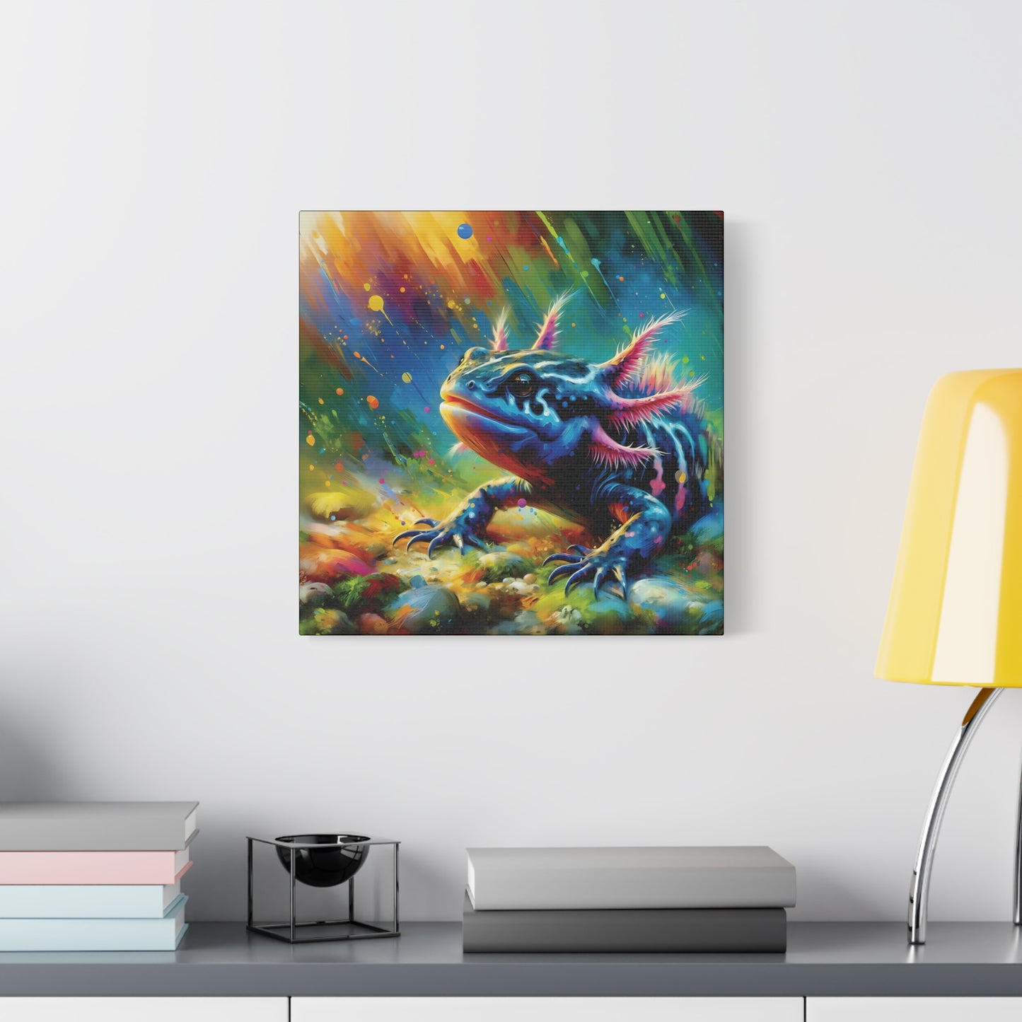 Axolotl Expressionist Art on Square Canvas