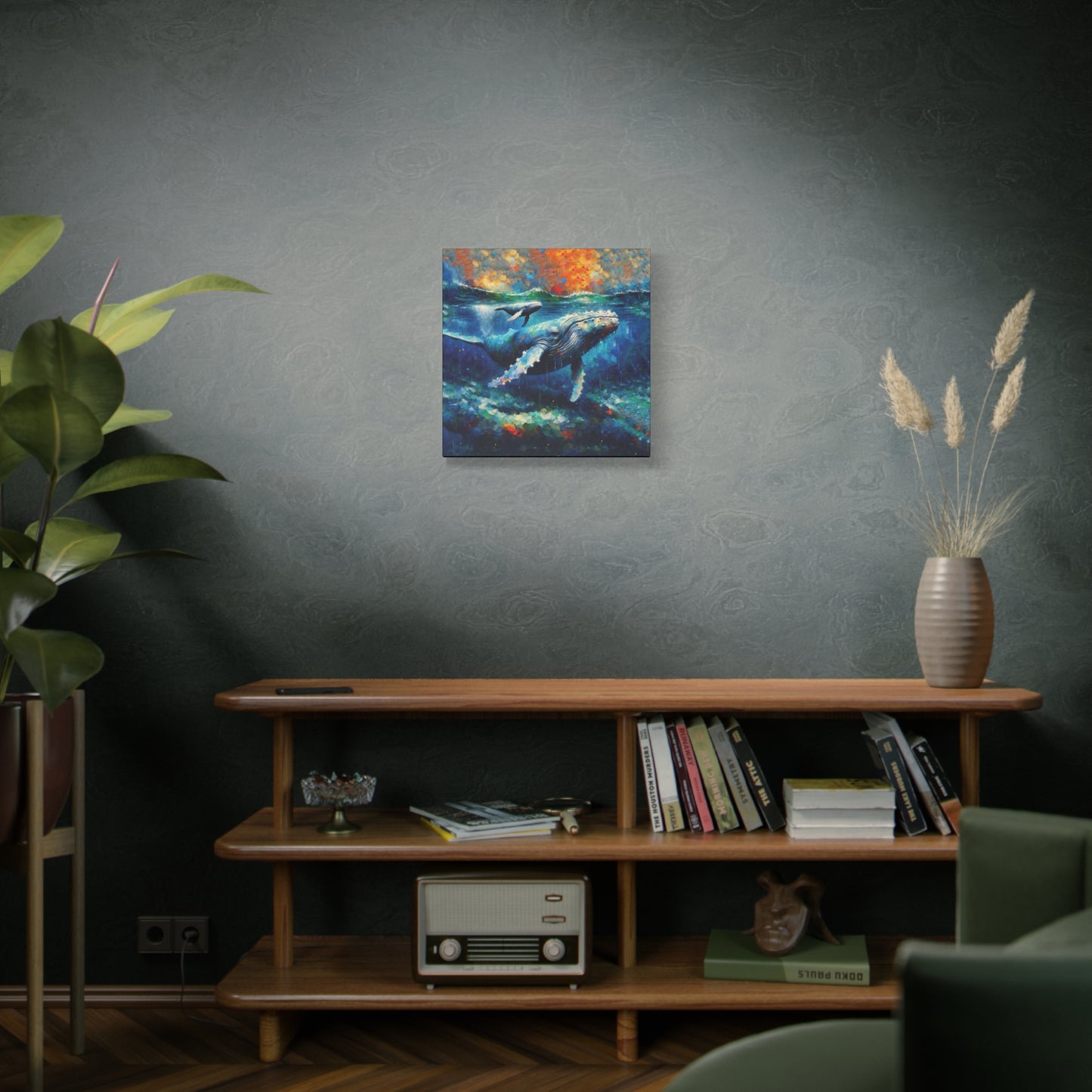 Humpback Whale and Calf Expressionist Canvas Art Print