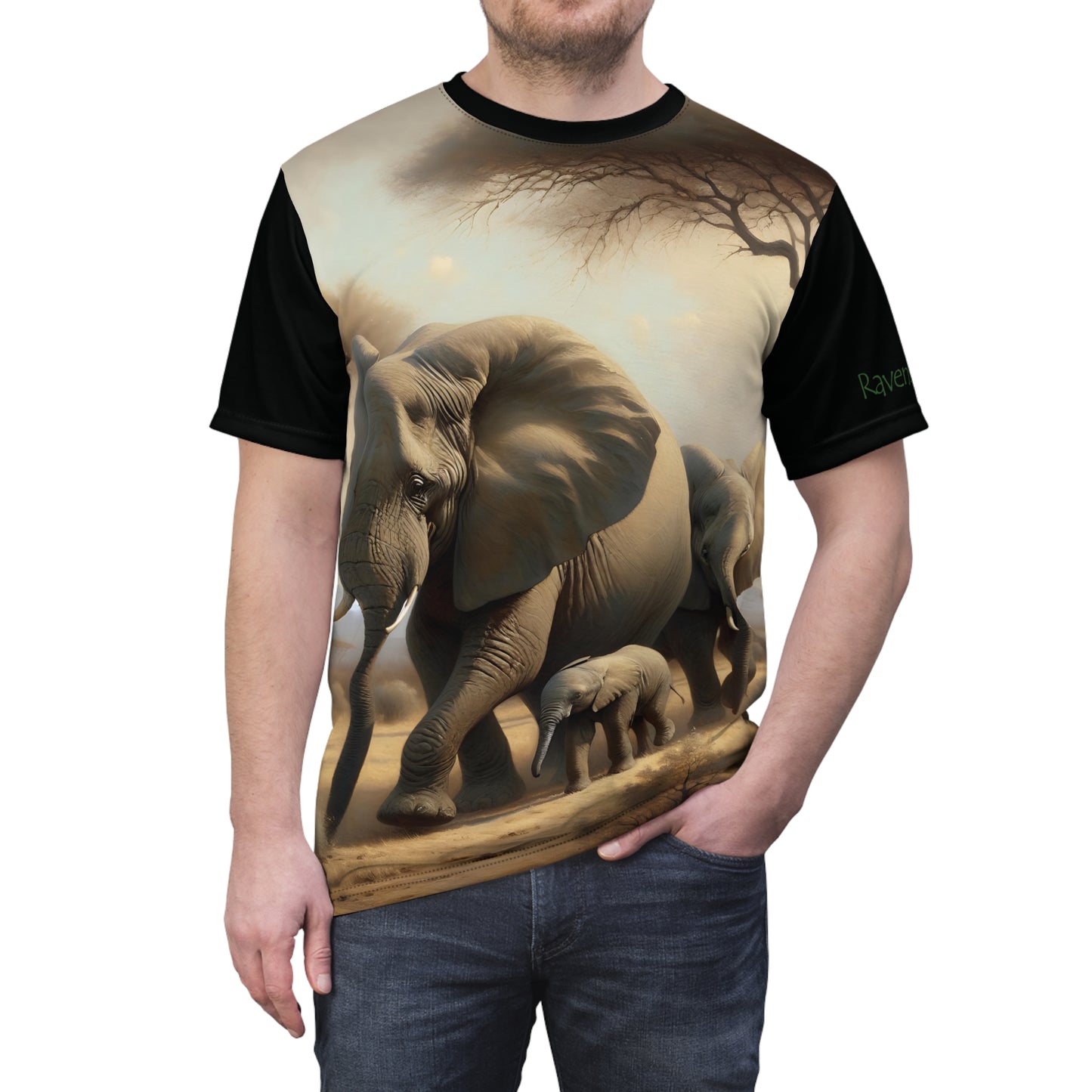 African Elephant Family Art Tee | Unisex Cut & Sew T-Shirt, Wildlife Apparel, Unique Graphic Tee, Birthday Gift