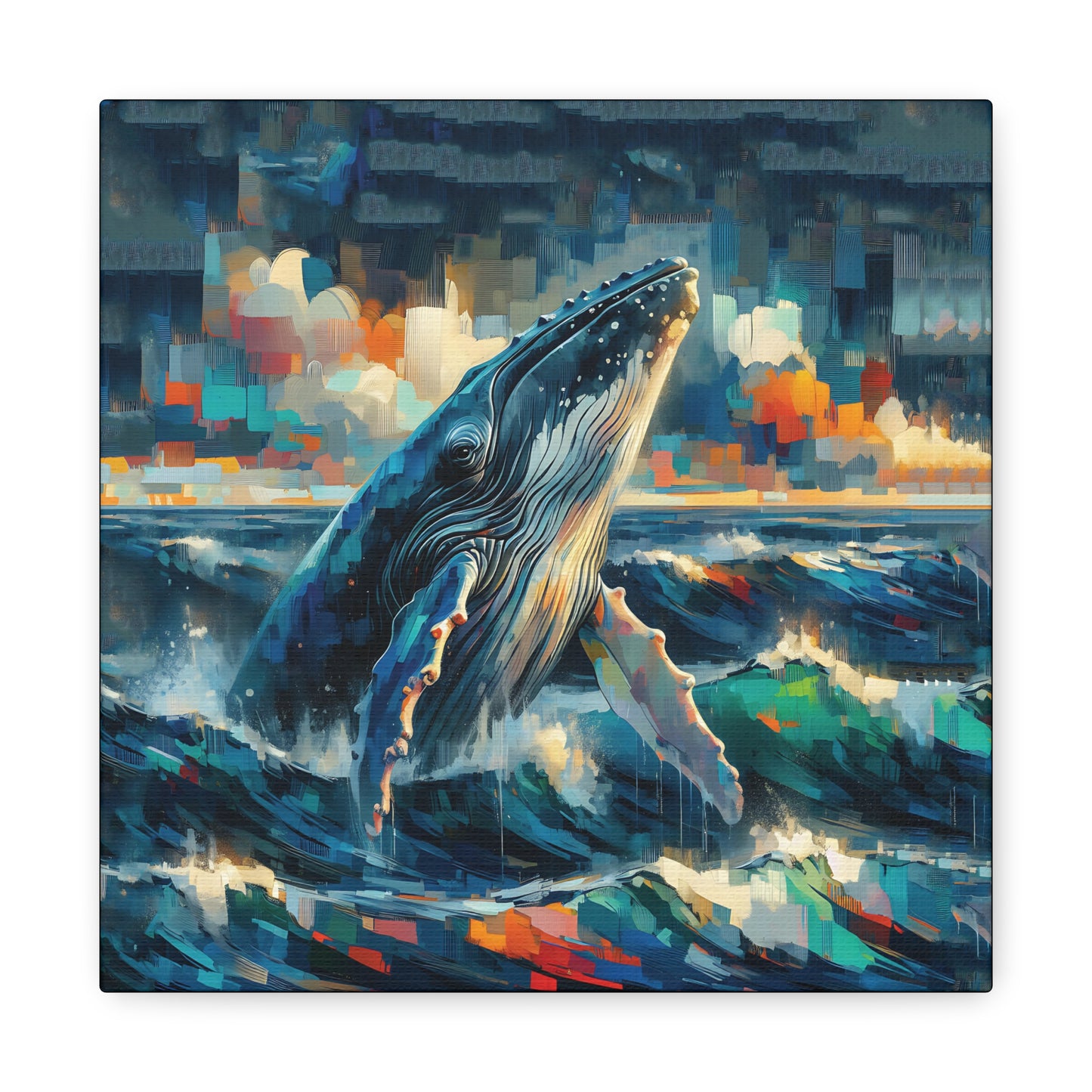 Humpback Breaching Expressionist Canvas Art Print