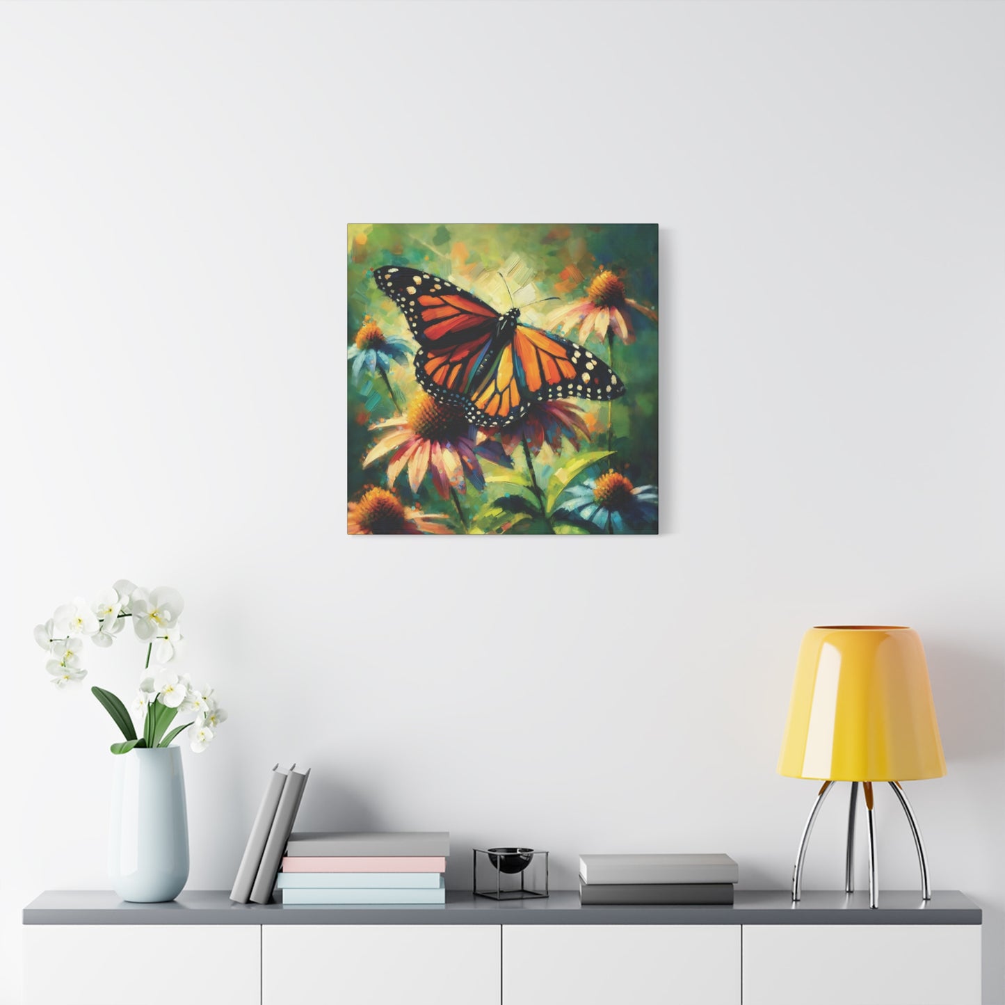 Butterfly Canvas Wall Art - Monarch Butterfly with Echinacea