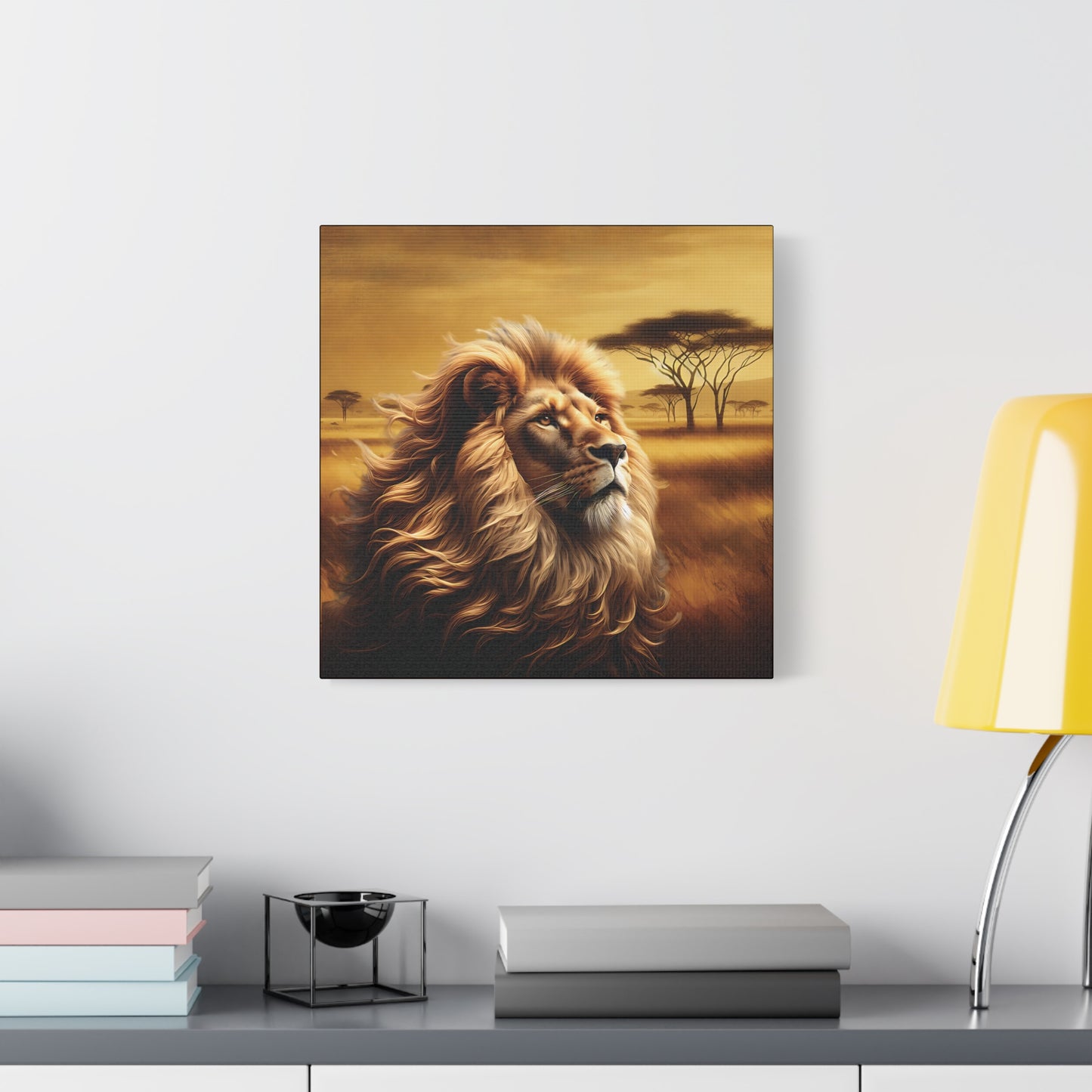 Canvas Art - Regal Lion Resting on African Savannah