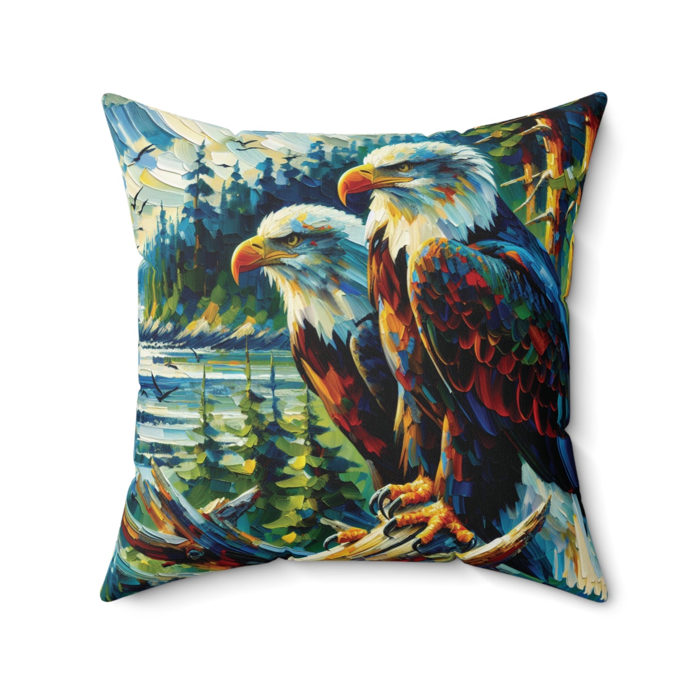 Eagle Pair Near Shore - Square Throw Pillows