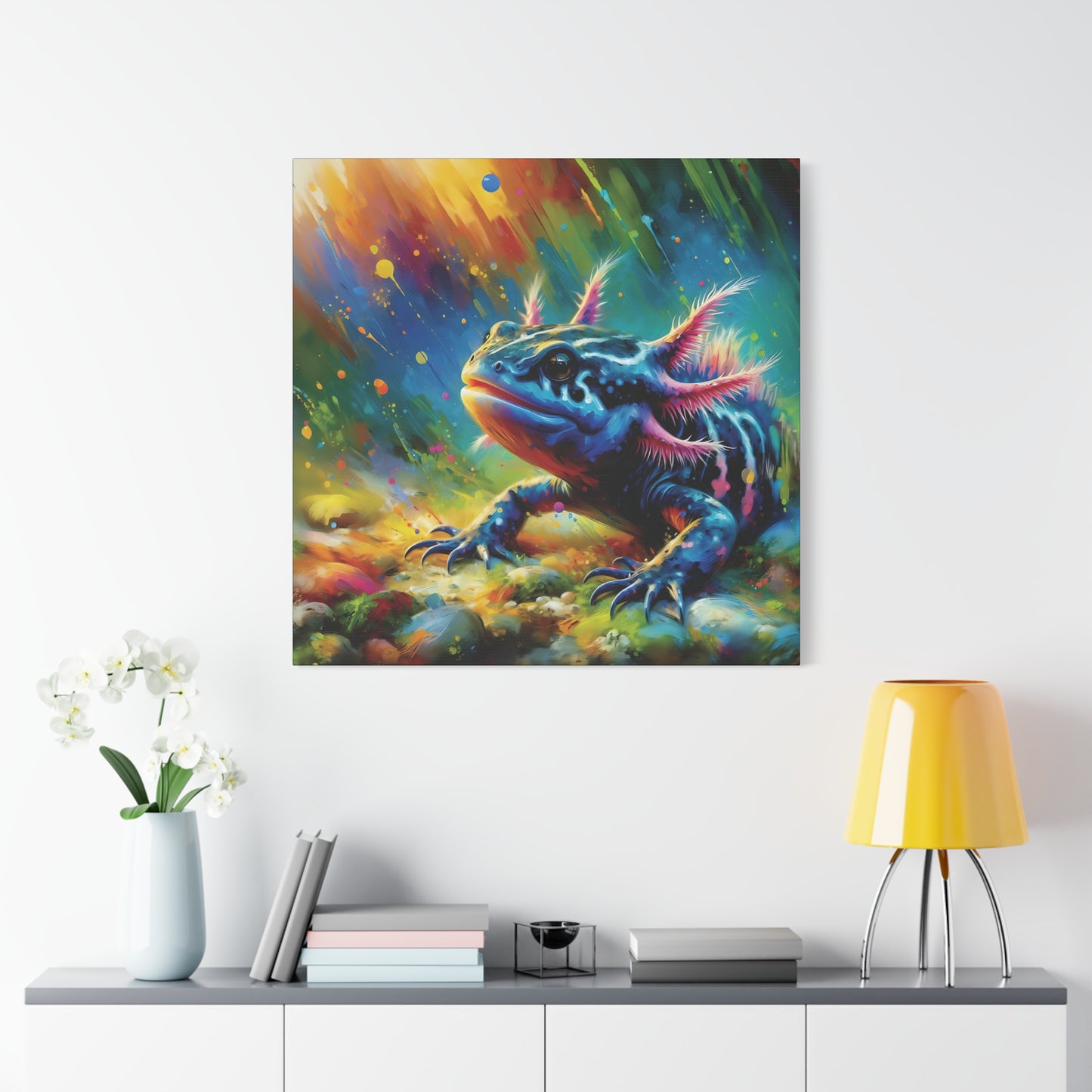 Axolotl Expressionist Art on Square Canvas