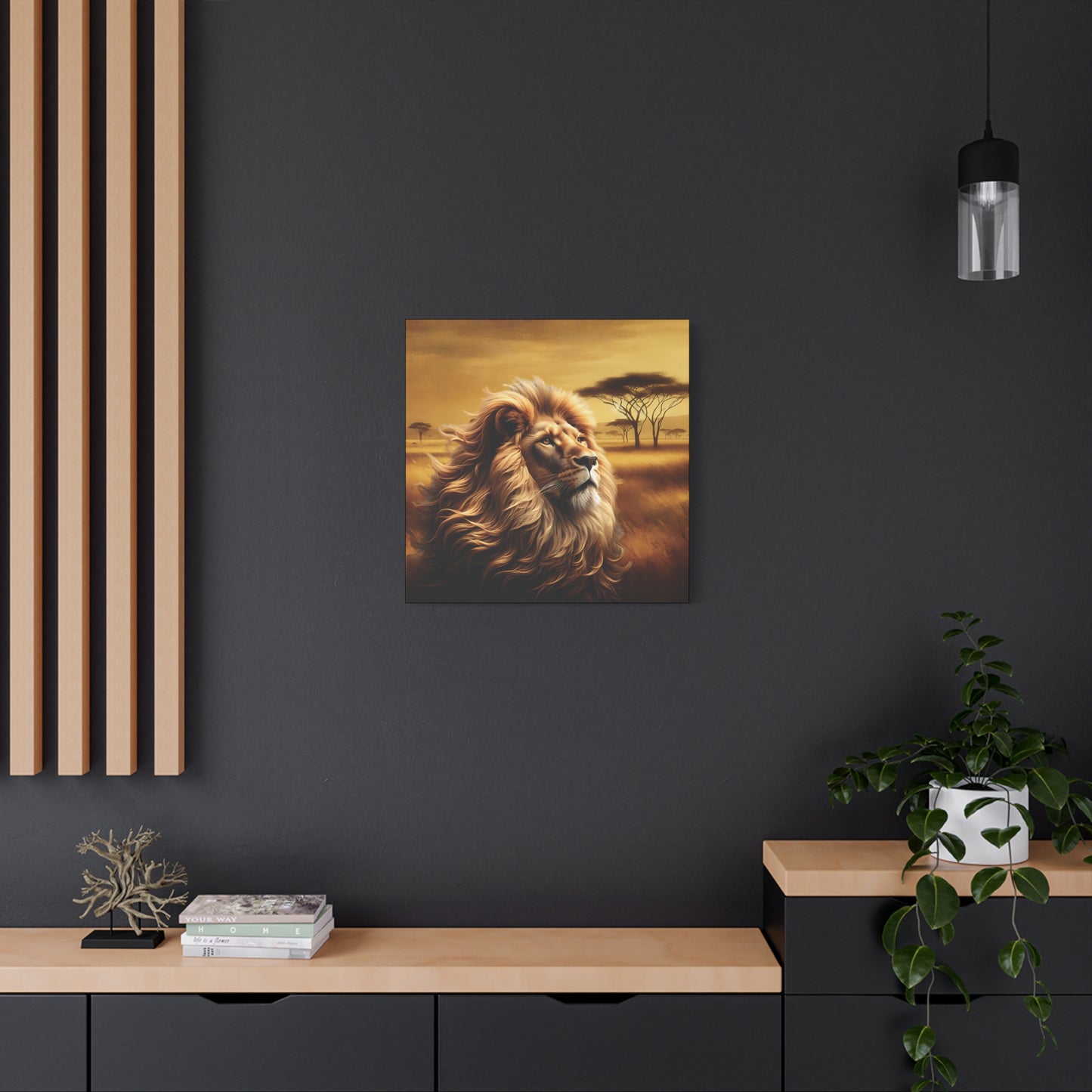 Canvas Art - Regal Lion Resting on African Savannah
