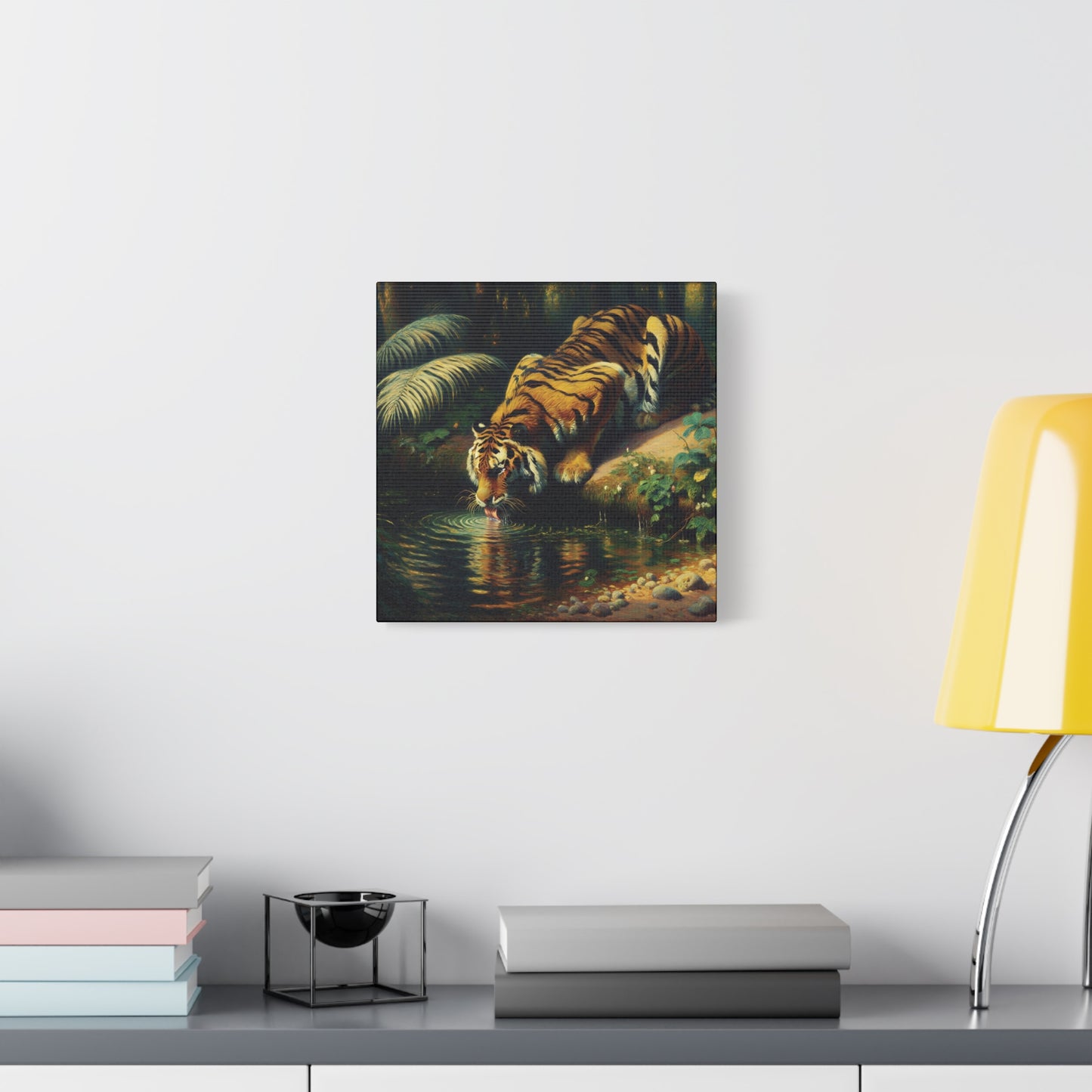 Tiger Drinking Impressionist Canvas Art Print