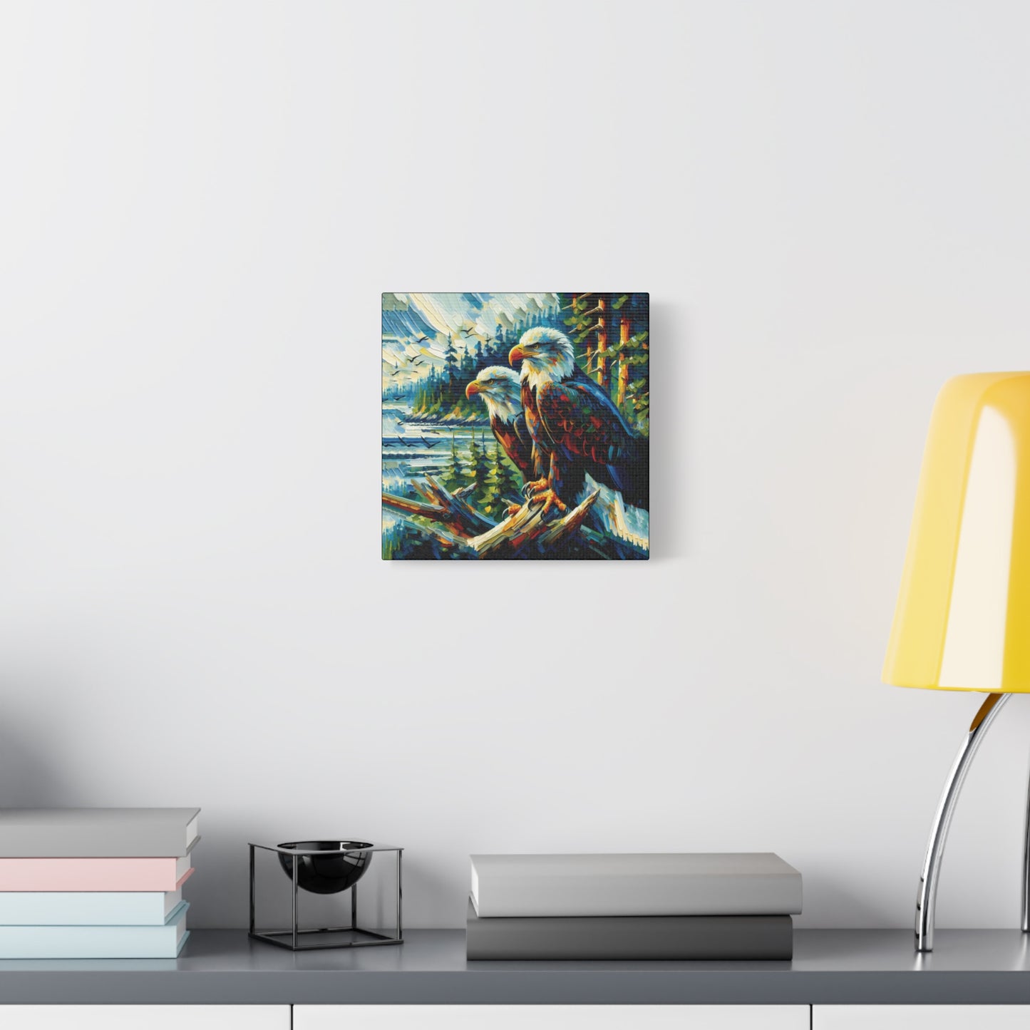 Eagle Pair Near Shore Impressionist Canvas Art Print