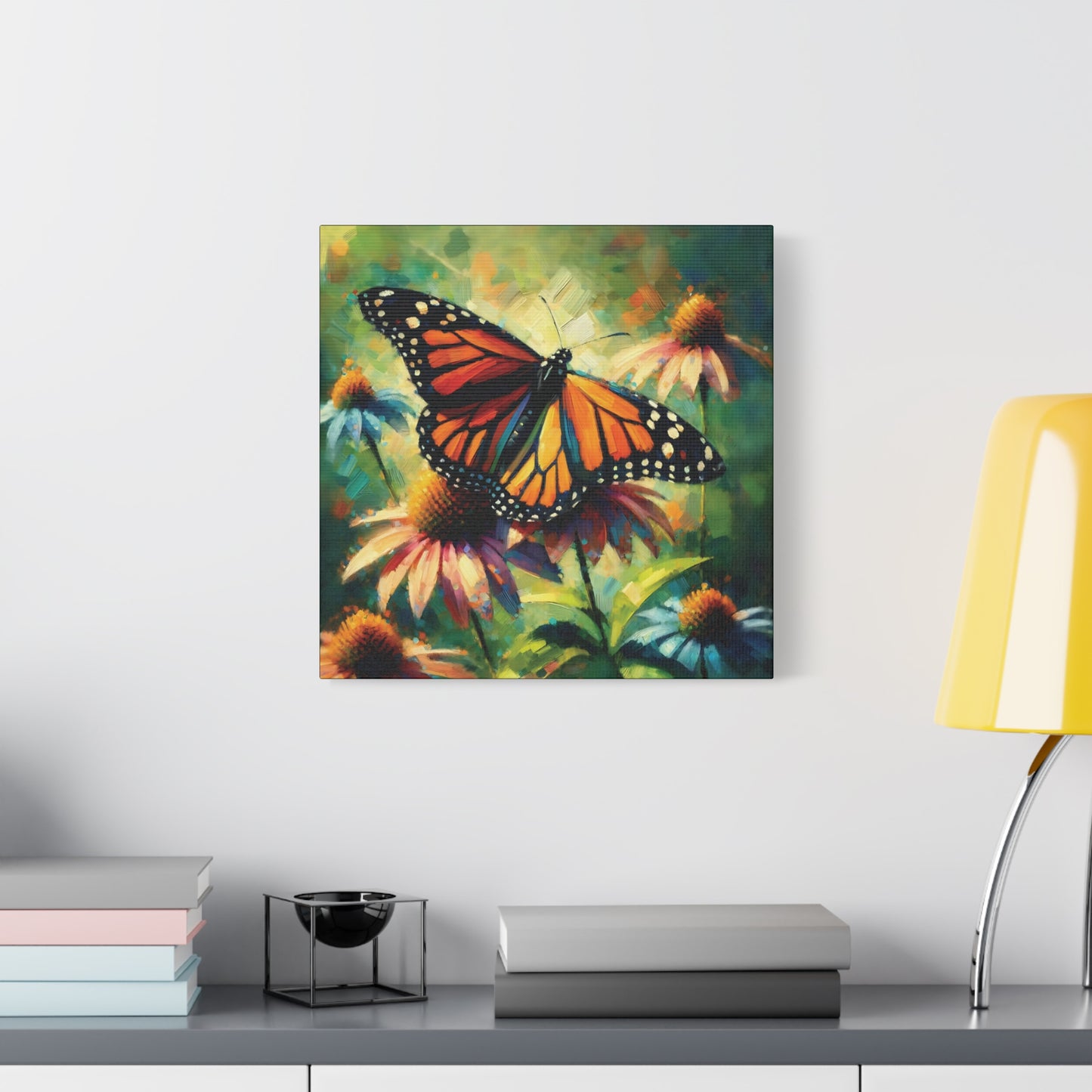 Butterfly Canvas Wall Art - Monarch Butterfly with Echinacea