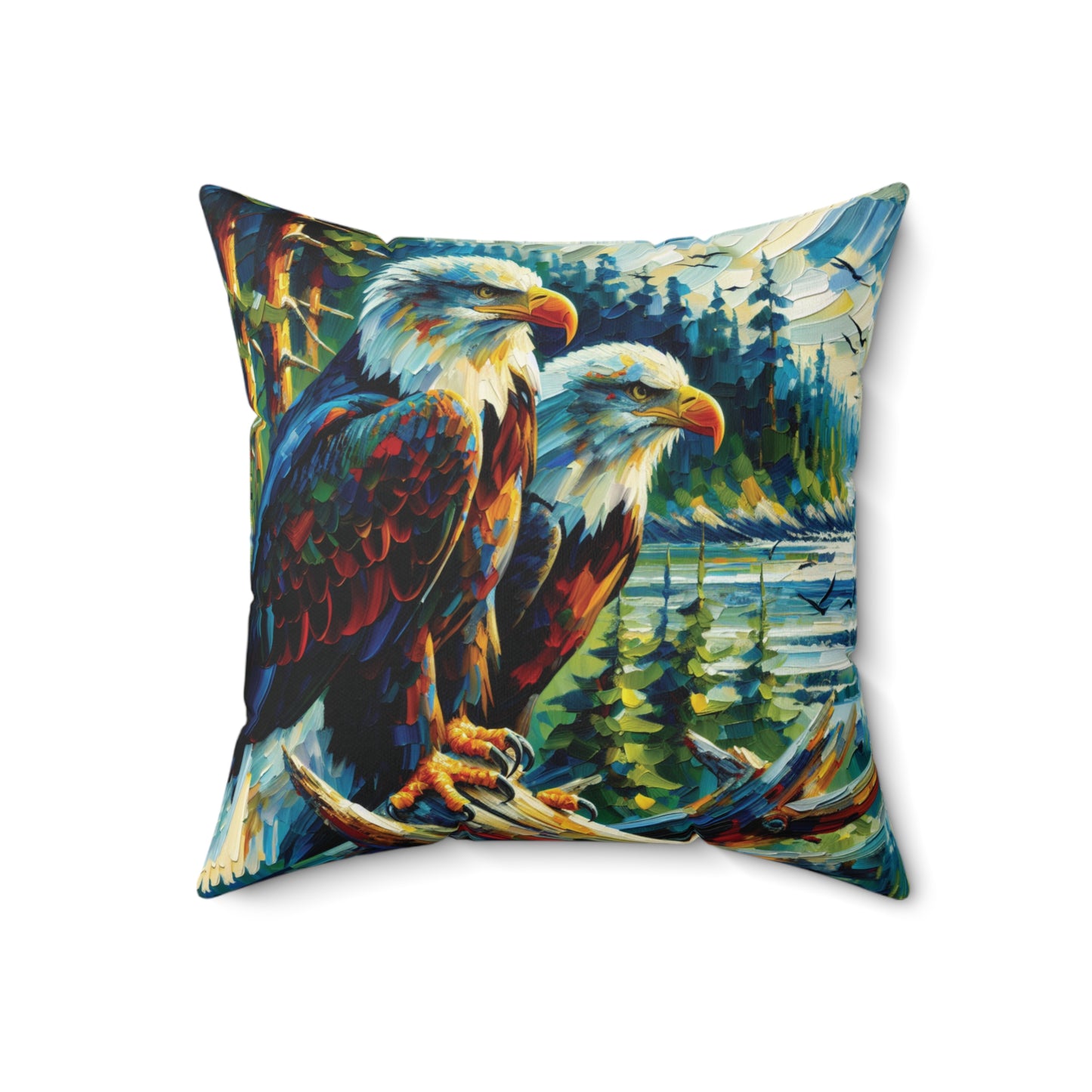 Eagle Pair Near Shore - Square Throw Pillows