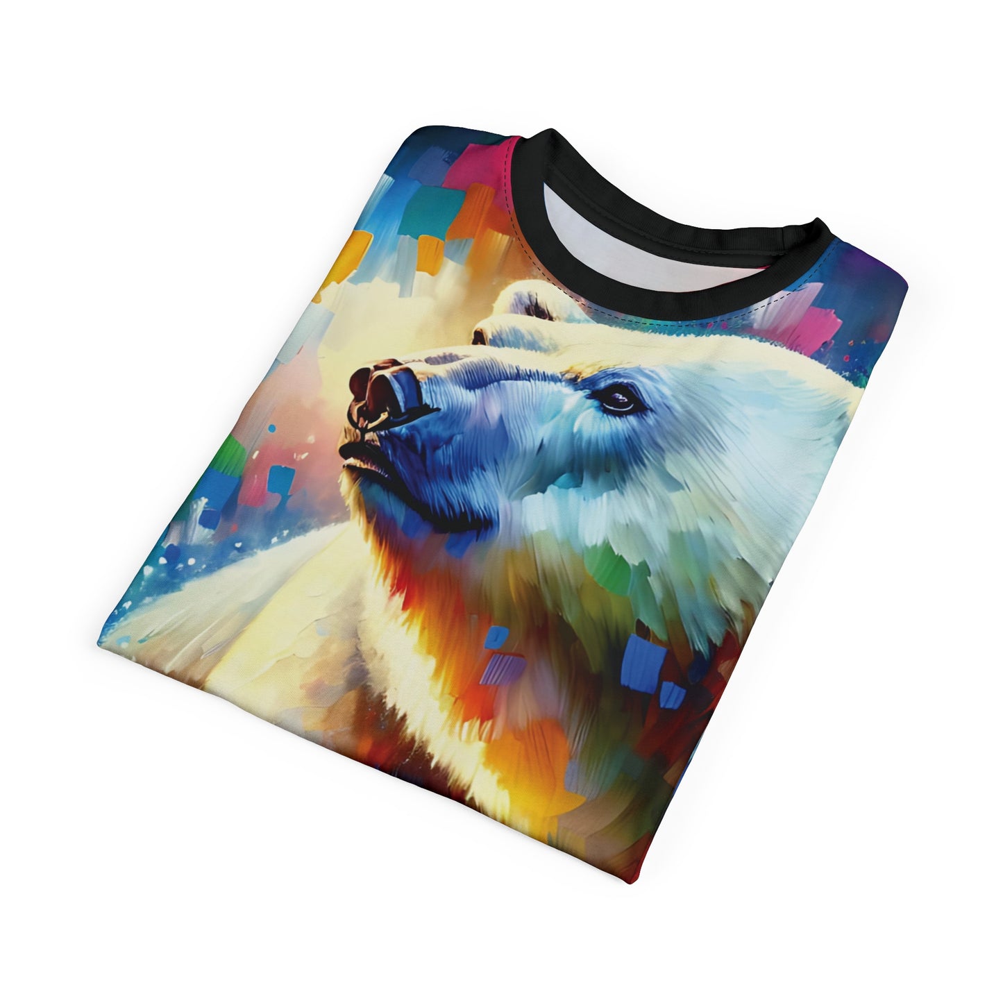 Polar Bear with Cub Vibrant Art Tee | Colorful Unisex Cut & Sew T-Shirt, Wildlife Apparel, Unique Graphic Tee, Birthday Gift