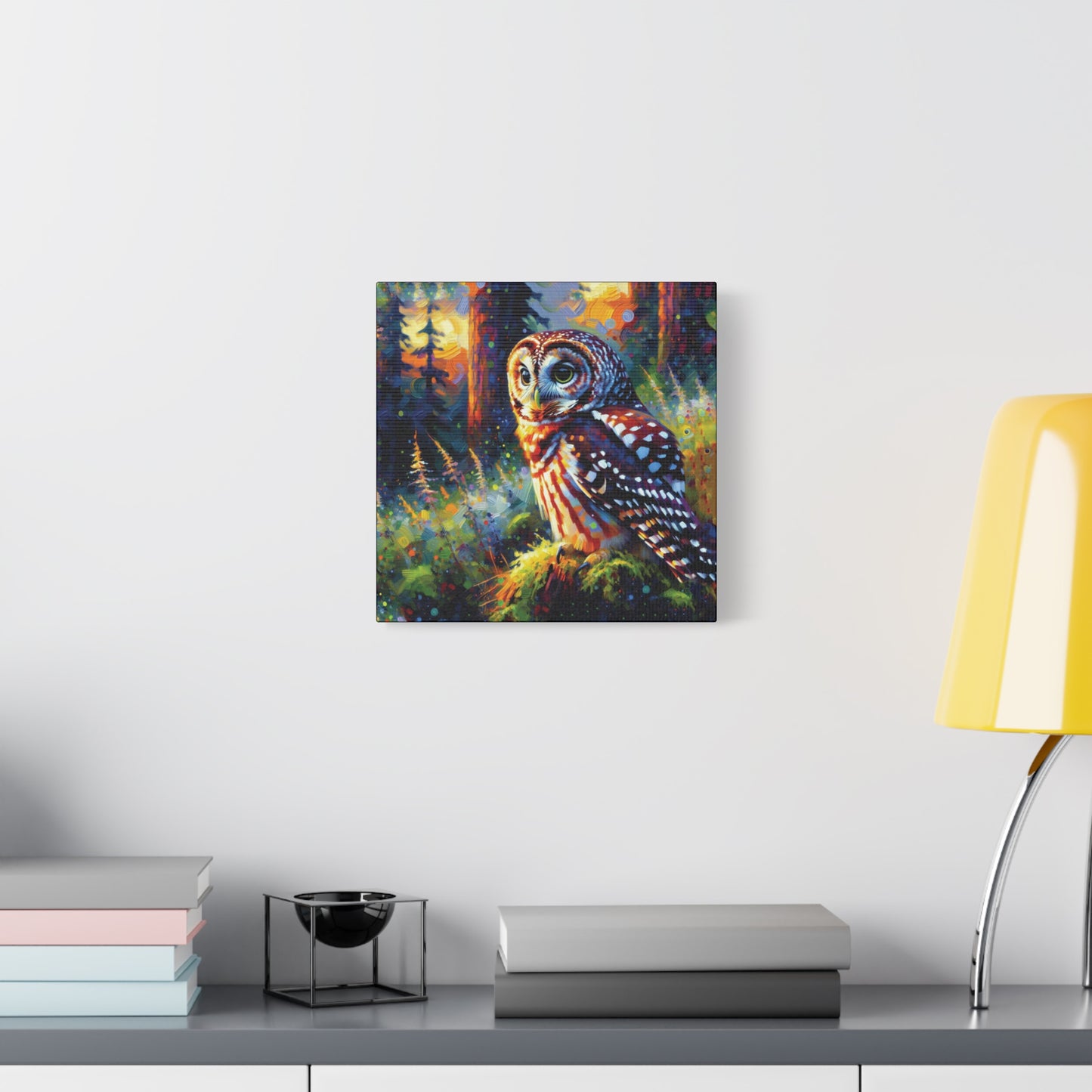 Barred Owl at Sunset Impressionist Canvas Art Print