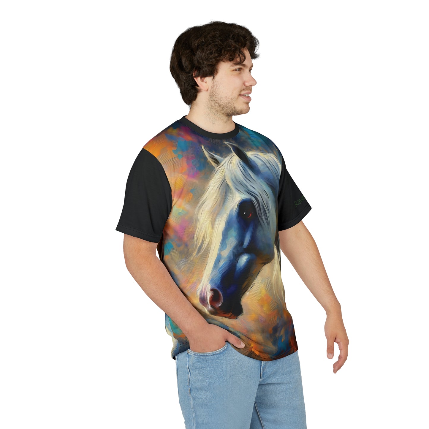 Andalusian Horse Portrait Vibrant Art Tee | Colorful Unisex Cut & Sew T-Shirt, Wildlife Apparel, Unique Graphic Tee, Birthday Gift