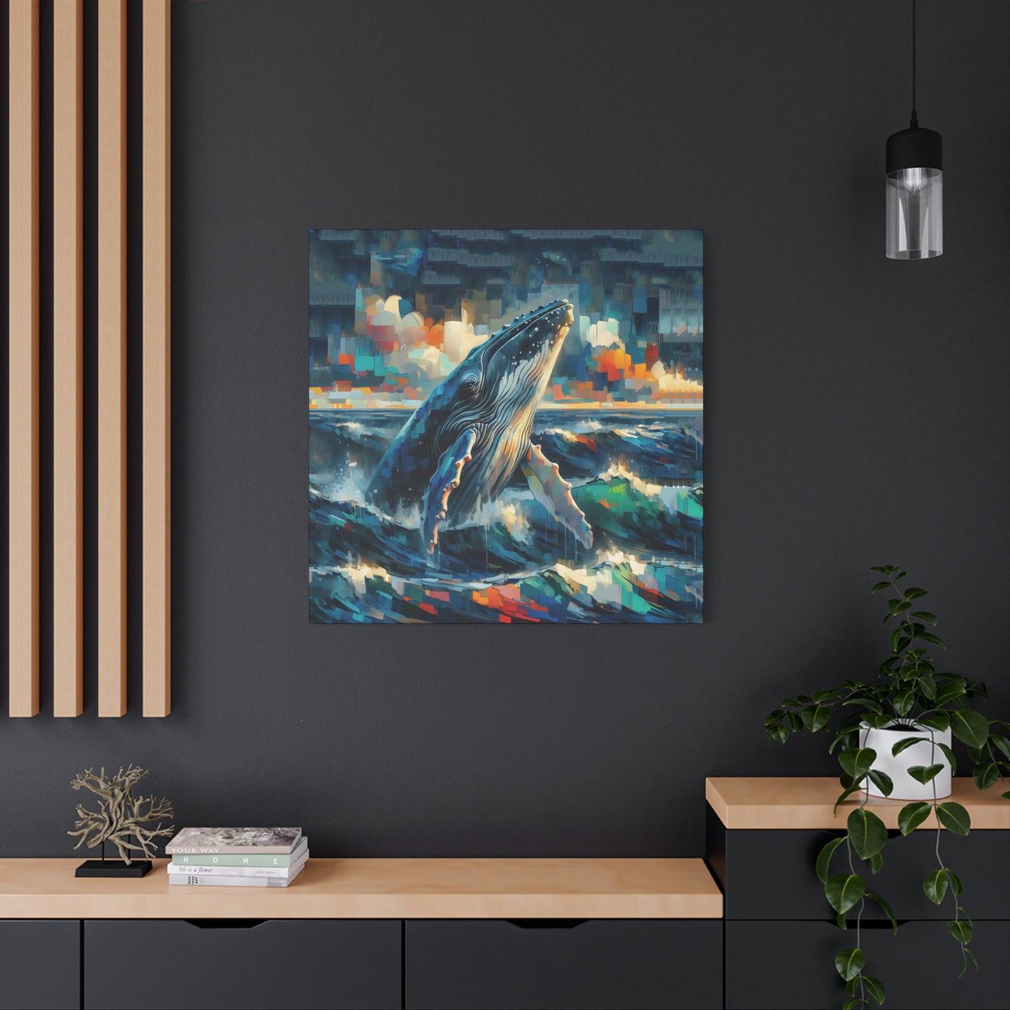 Humpback Breaching Expressionist Canvas Art Print
