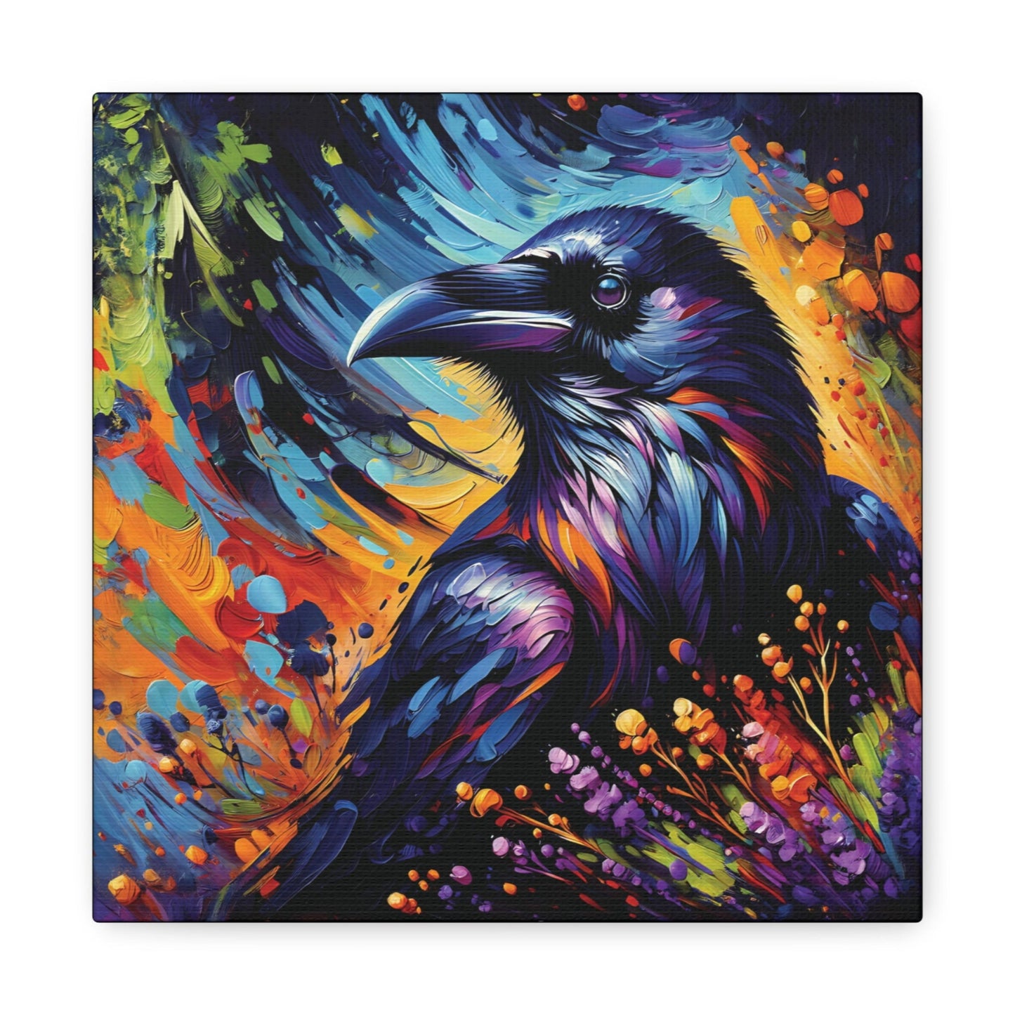 Colorful Raven Portrait Canvas Wall Art