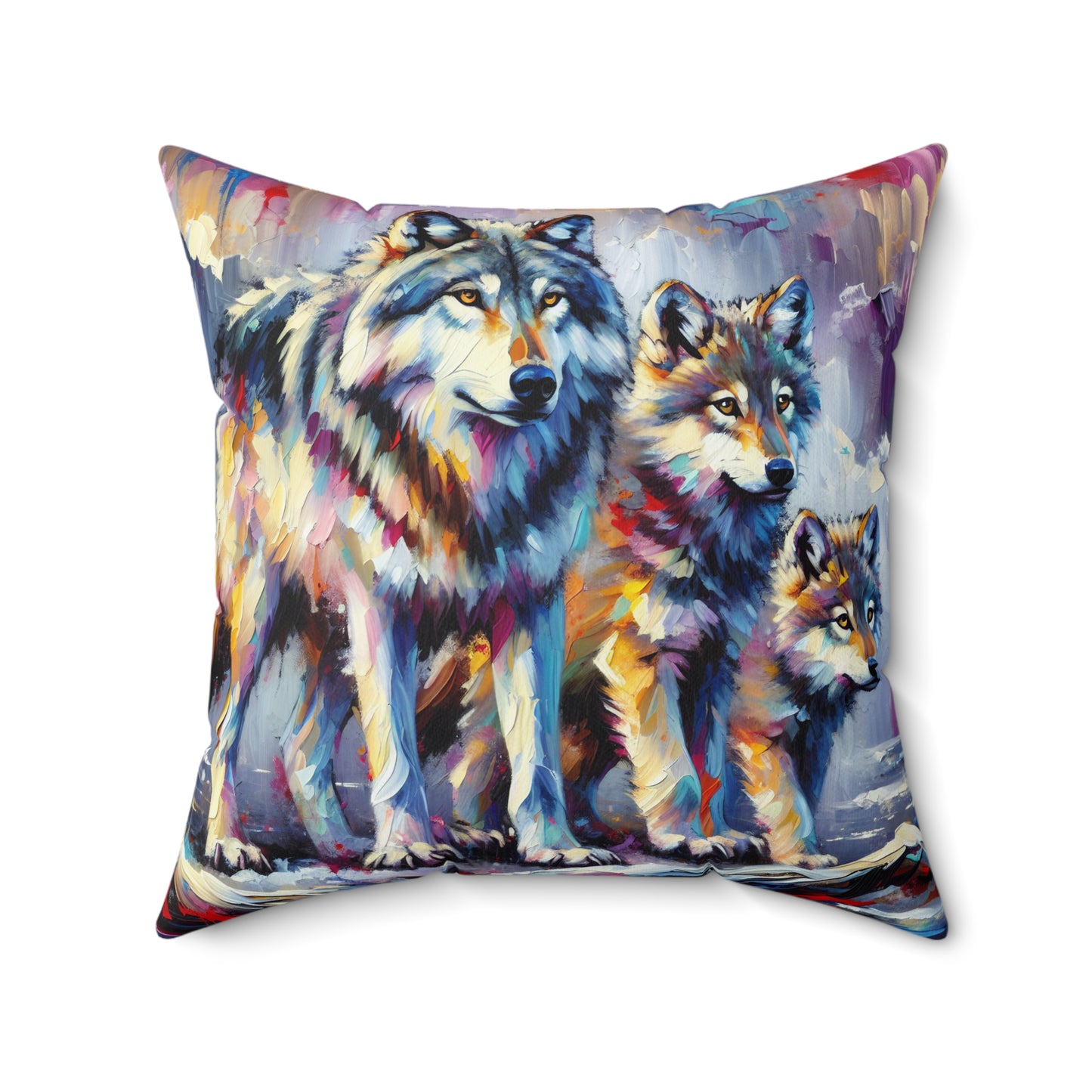 Wolf with Juveniles - Square Pillow