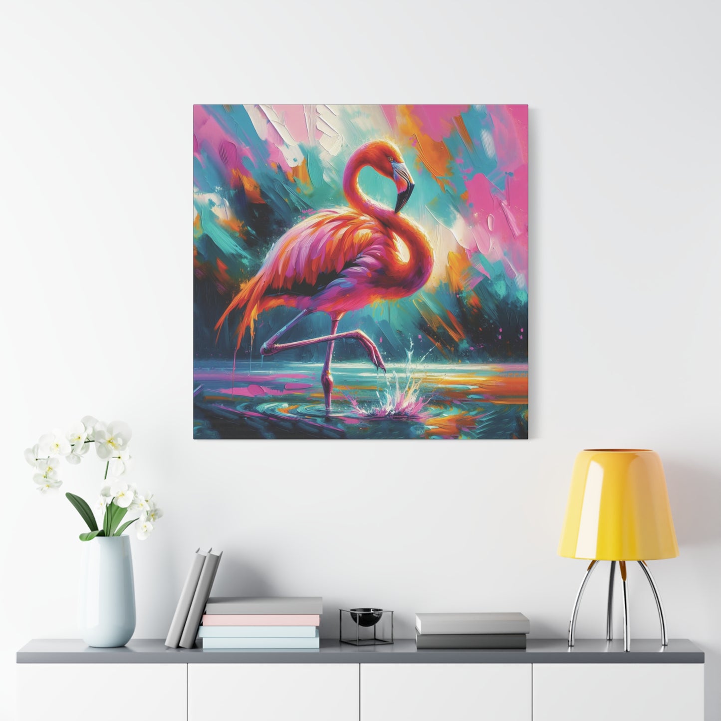 Canvas Wall Art - Flamingo Colorful Expressionist Style Print