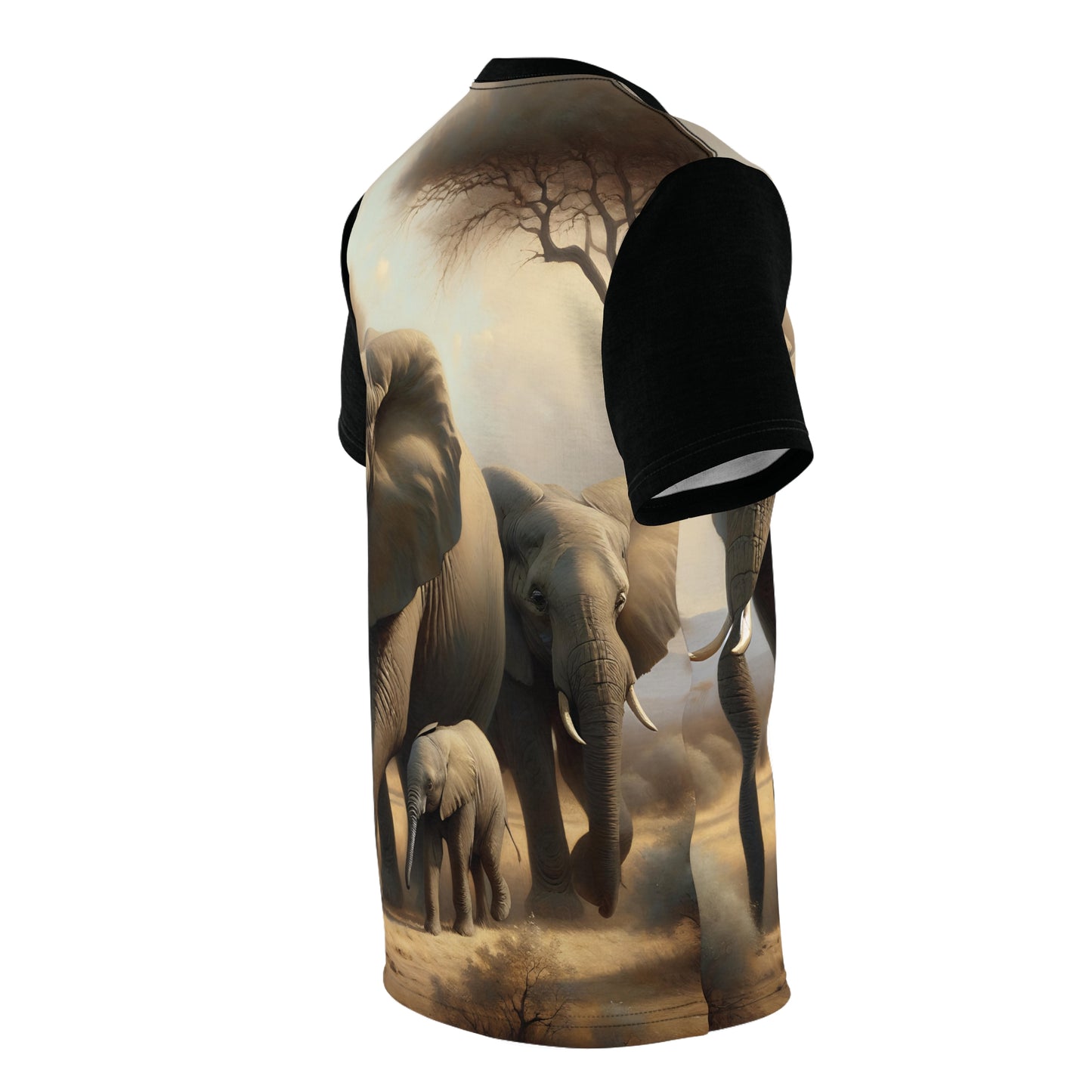 African Elephant Family Art Tee | Unisex Cut & Sew T-Shirt, Wildlife Apparel, Unique Graphic Tee, Birthday Gift
