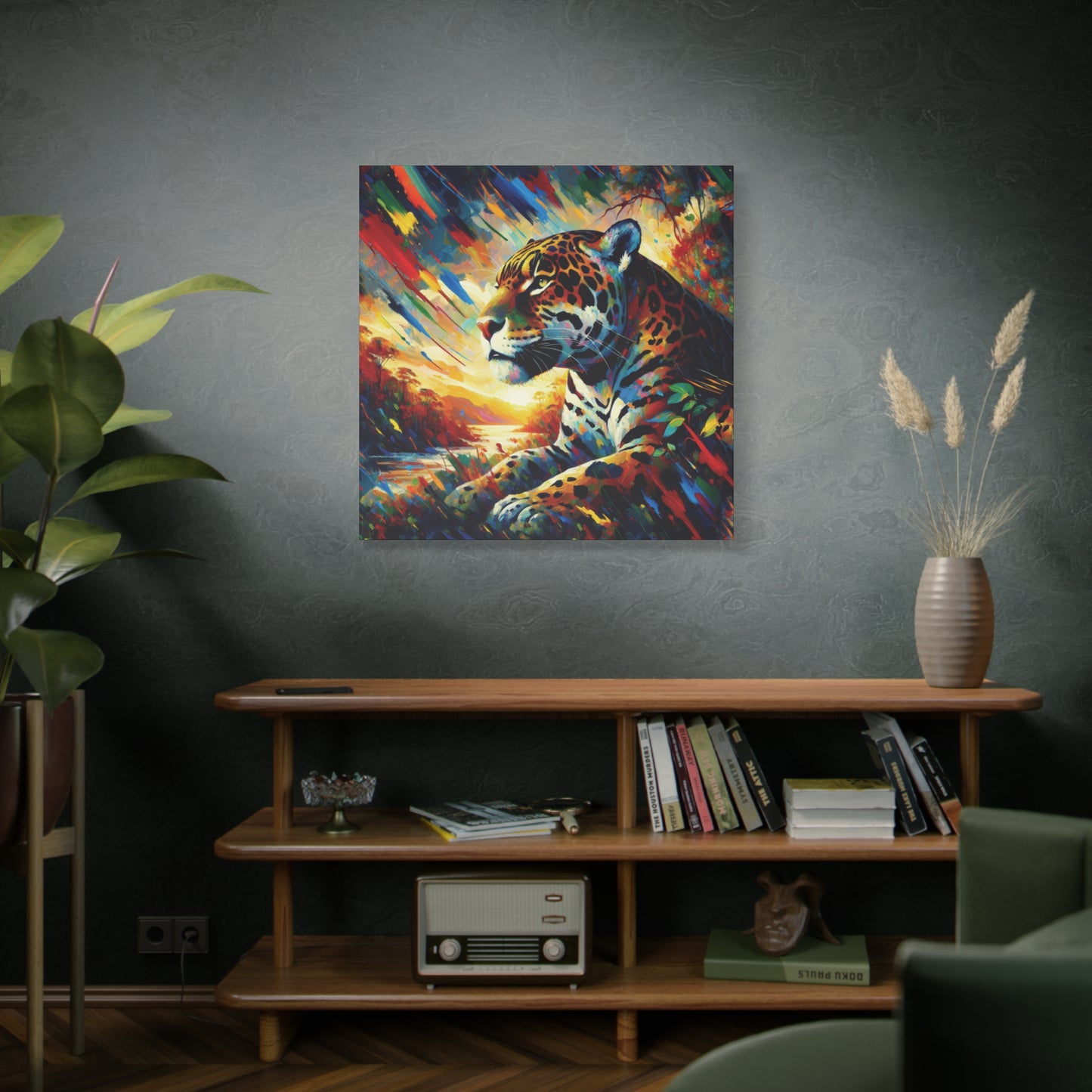 Jaguar Sunset Expressionist Canvas Art Print