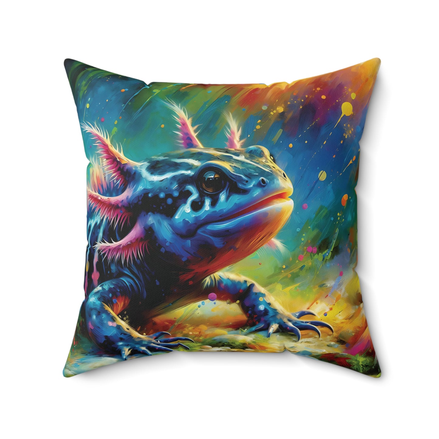 Axolotl Throw Pillow - Mexican Salamander Expressionist Style Art on a Faux Suede Pillow