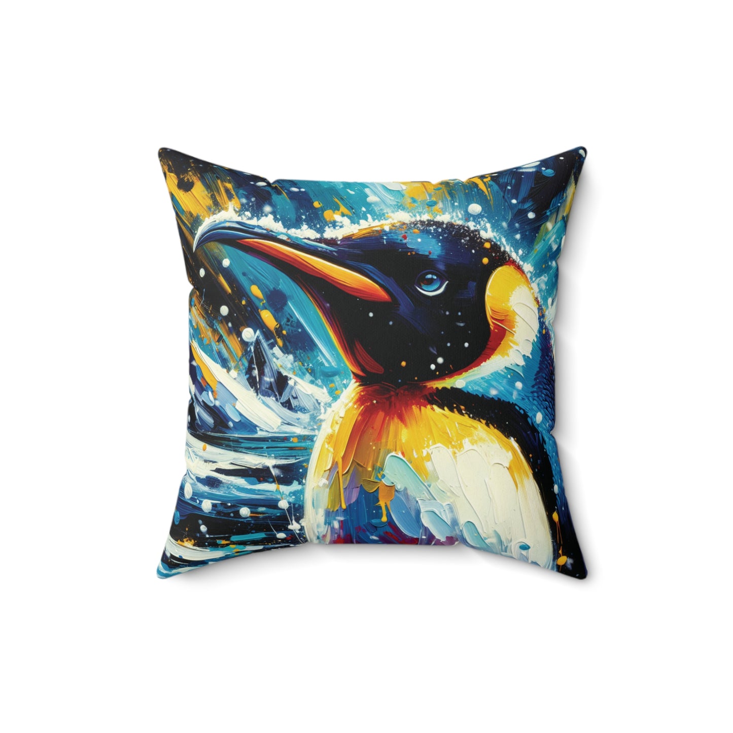 Emperor Penguin in Snowfall - Square Throw Pillows