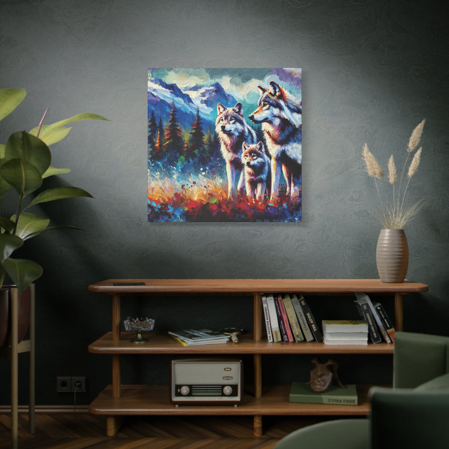 Gray Wolf Family Canvas Wall Art - Expressionist Canvas Print