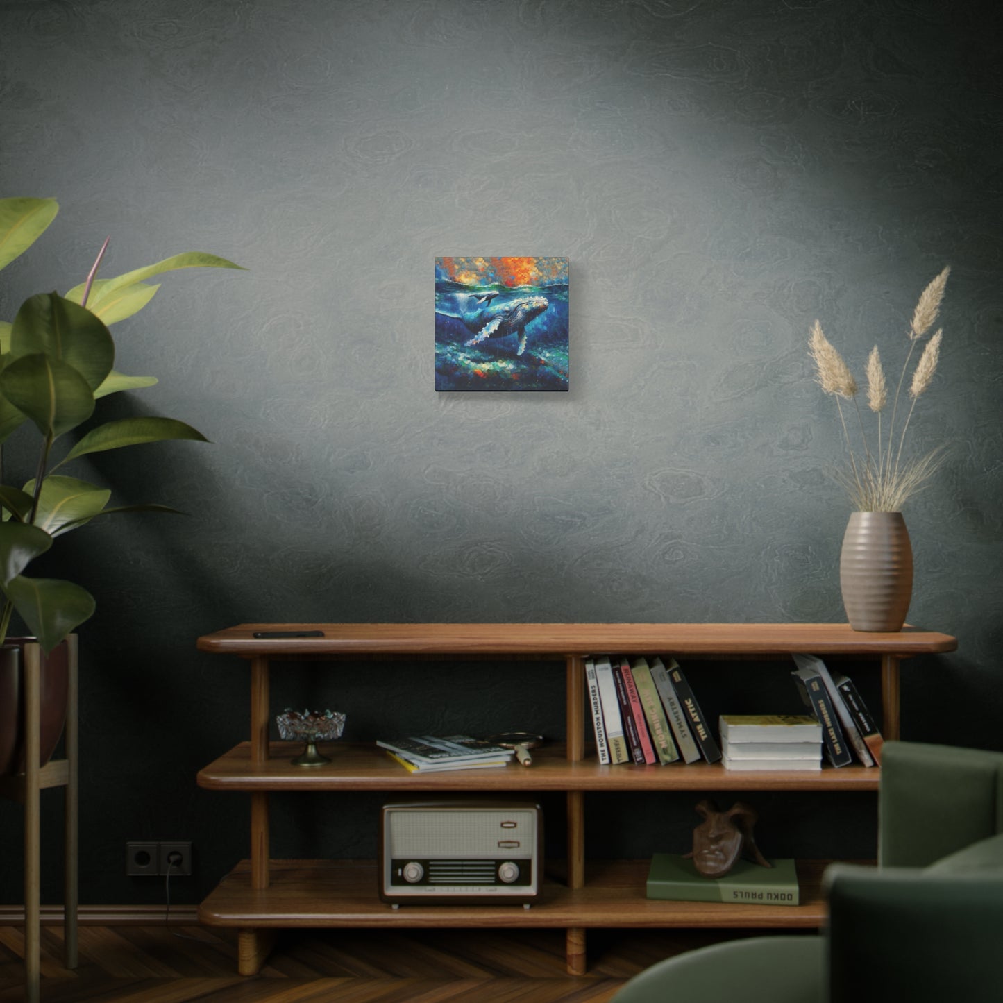 Humpback Whale and Calf Expressionist Canvas Art Print