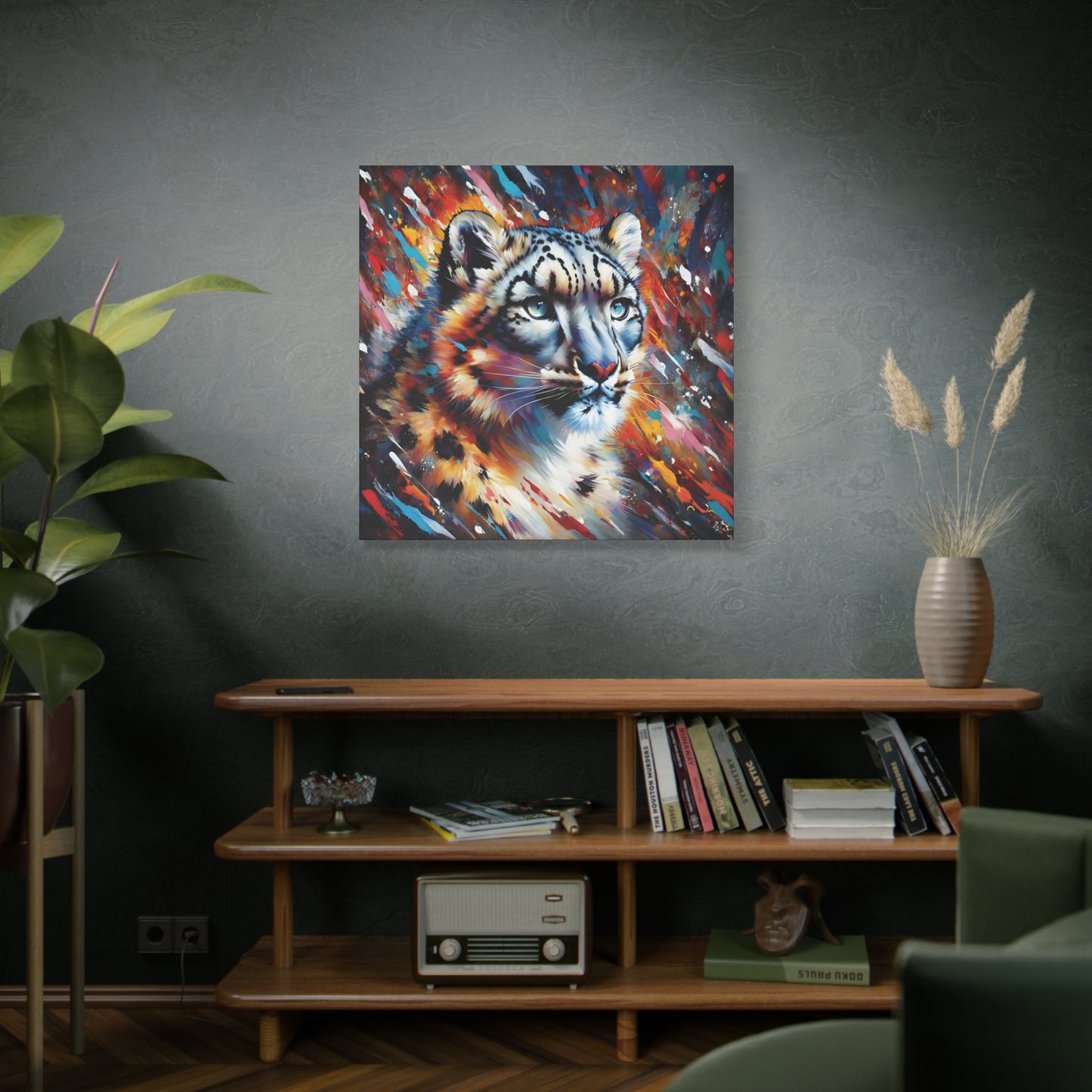 Colorful Snow Leopard Expressionist Canvas Wall Art