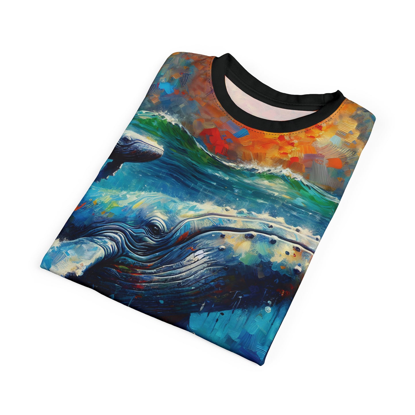 Humpback Whale and Calf Art Tee | Colorful Unisex Cut & Sew T-Shirt, Wildlife Apparel, Unique Graphic Tee