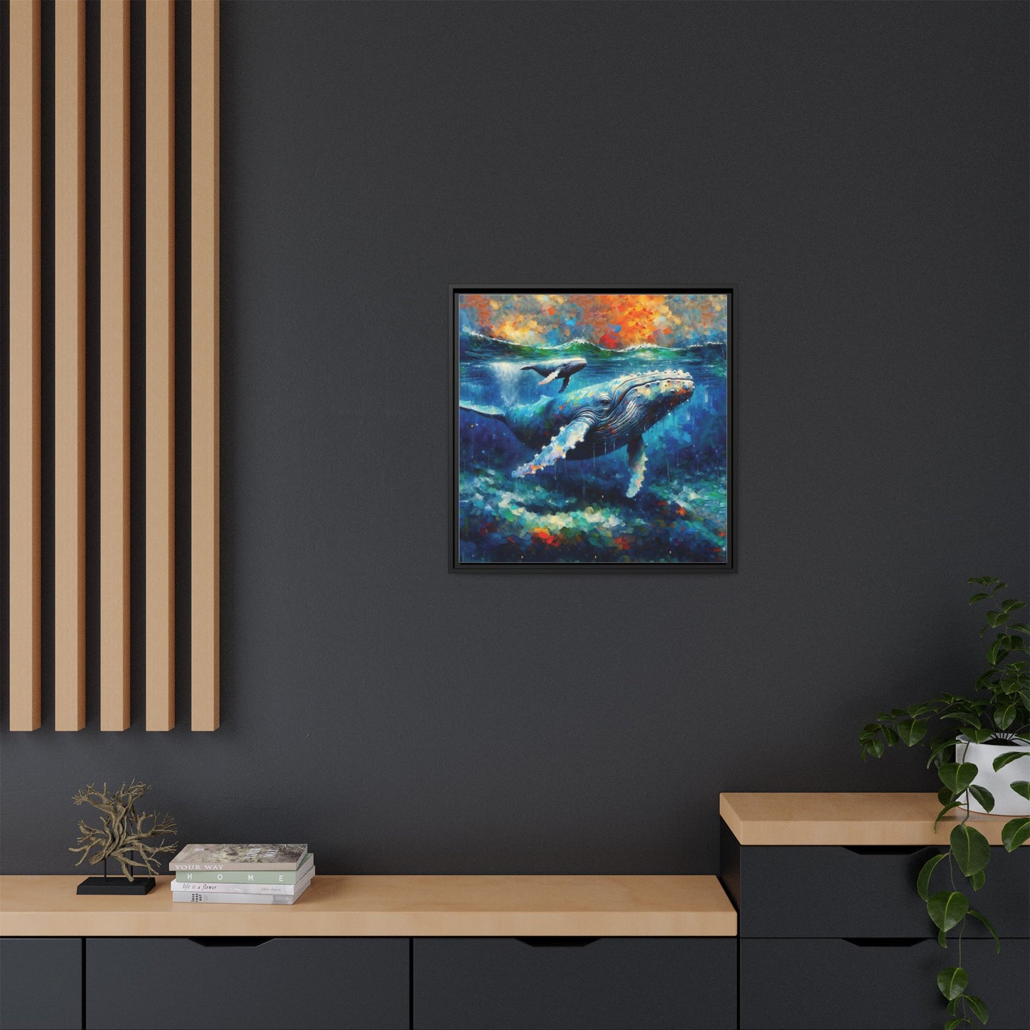 Vibrant Whale Art Canvas Print - Framed Wall Decor