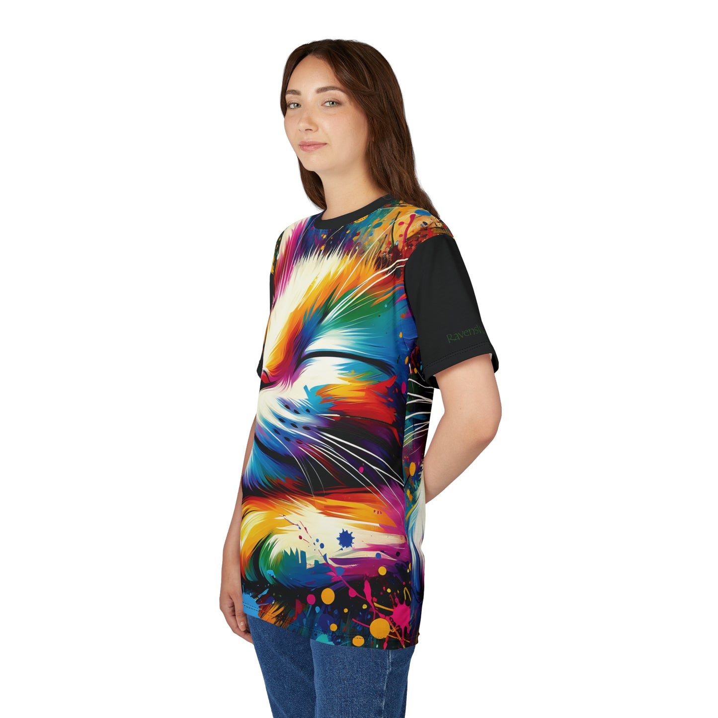 Contented Cat Vibrant Art Tee | Colorful Unisex Cut & Sew T-Shirt, Wildlife Apparel, Unique Graphic Tee, Birthday Gift