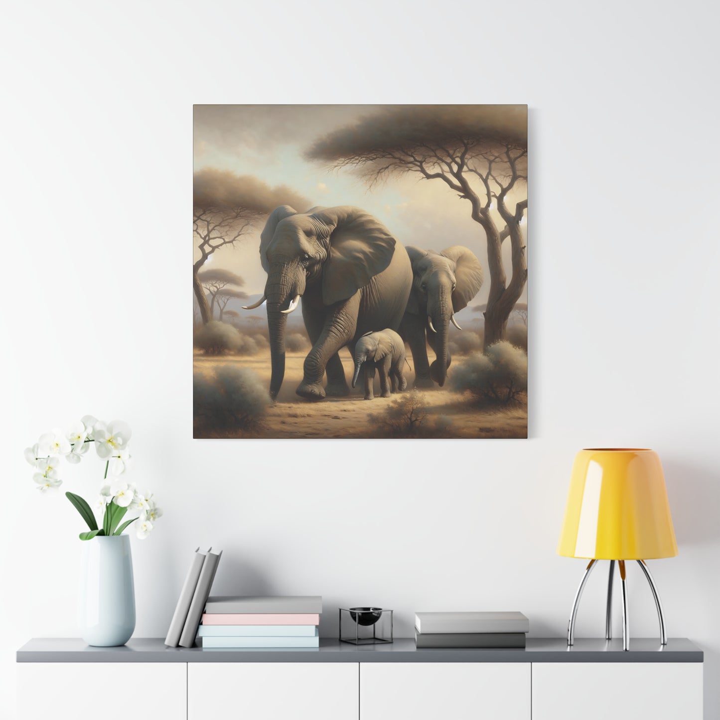 African Elephant Family Canvas Art Print